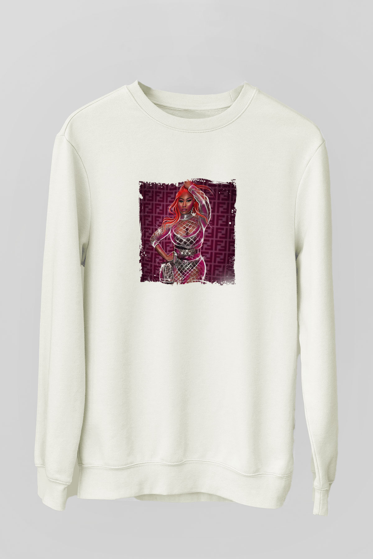 Nicki Minaj Baskılı Unisex Beyaz Sweatshirt