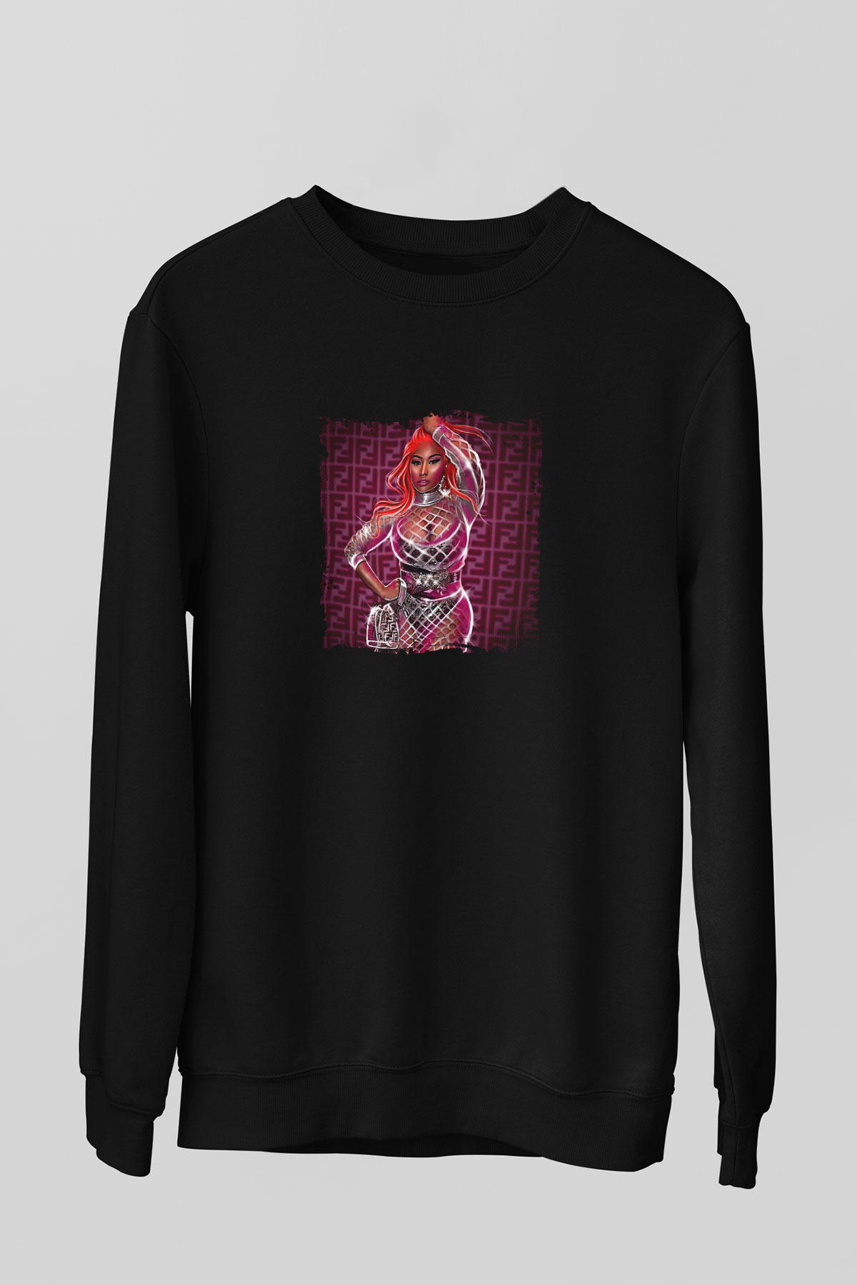 Nicki Minaj Baskılı Unisex Siyah Sweatshirt