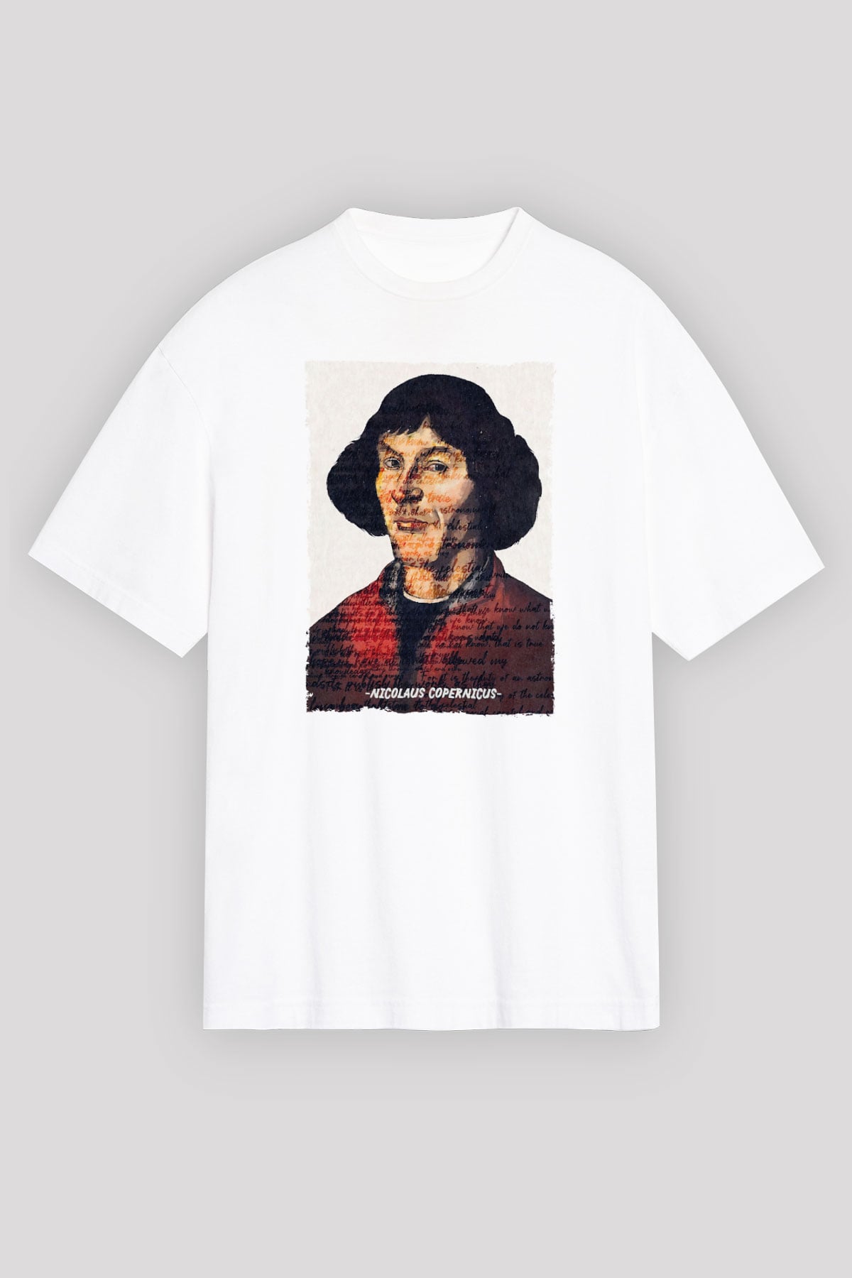 Nicolaus Copernicus Baskılı Unisex Oversize Beyaz Tişört - Tshirt