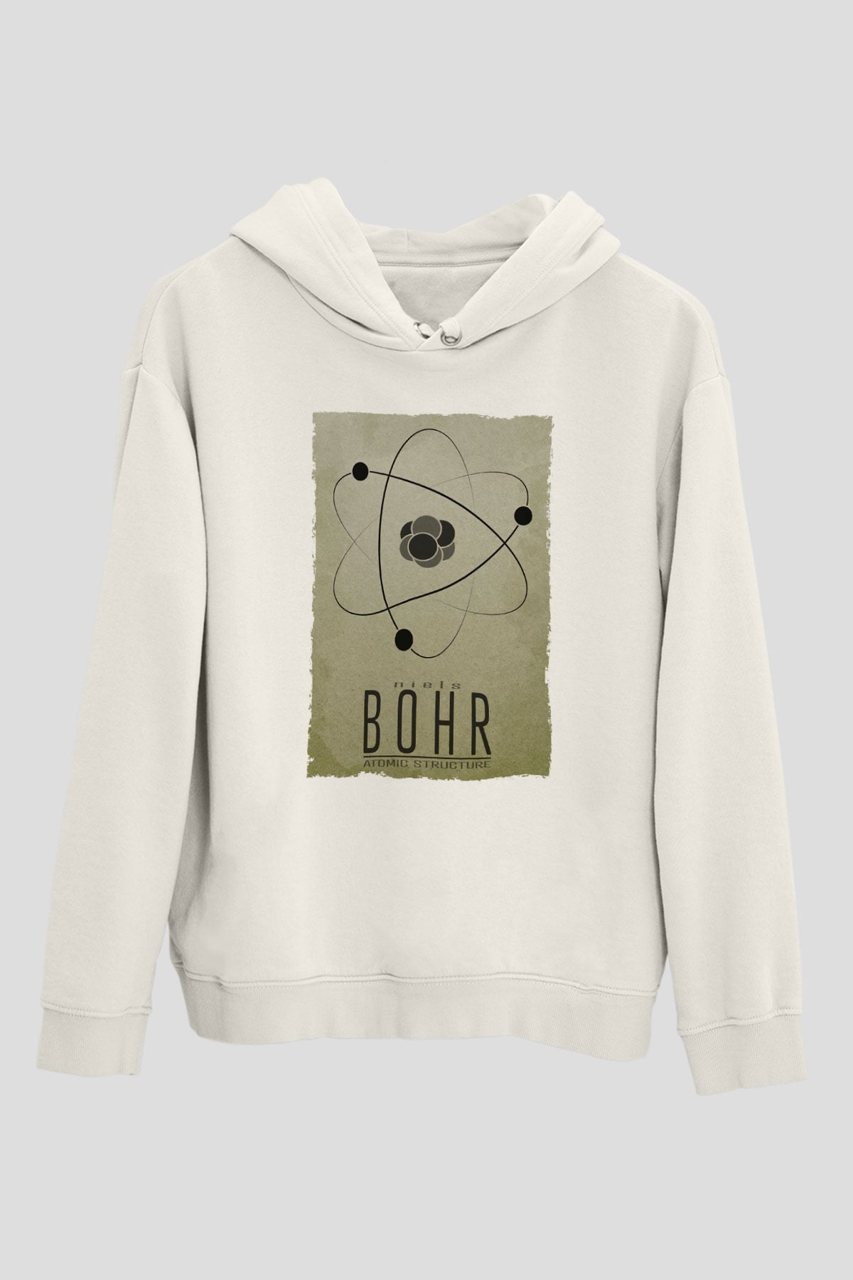 Niehls Bohr Atom Baskılı Unisex Ekru Hoodie