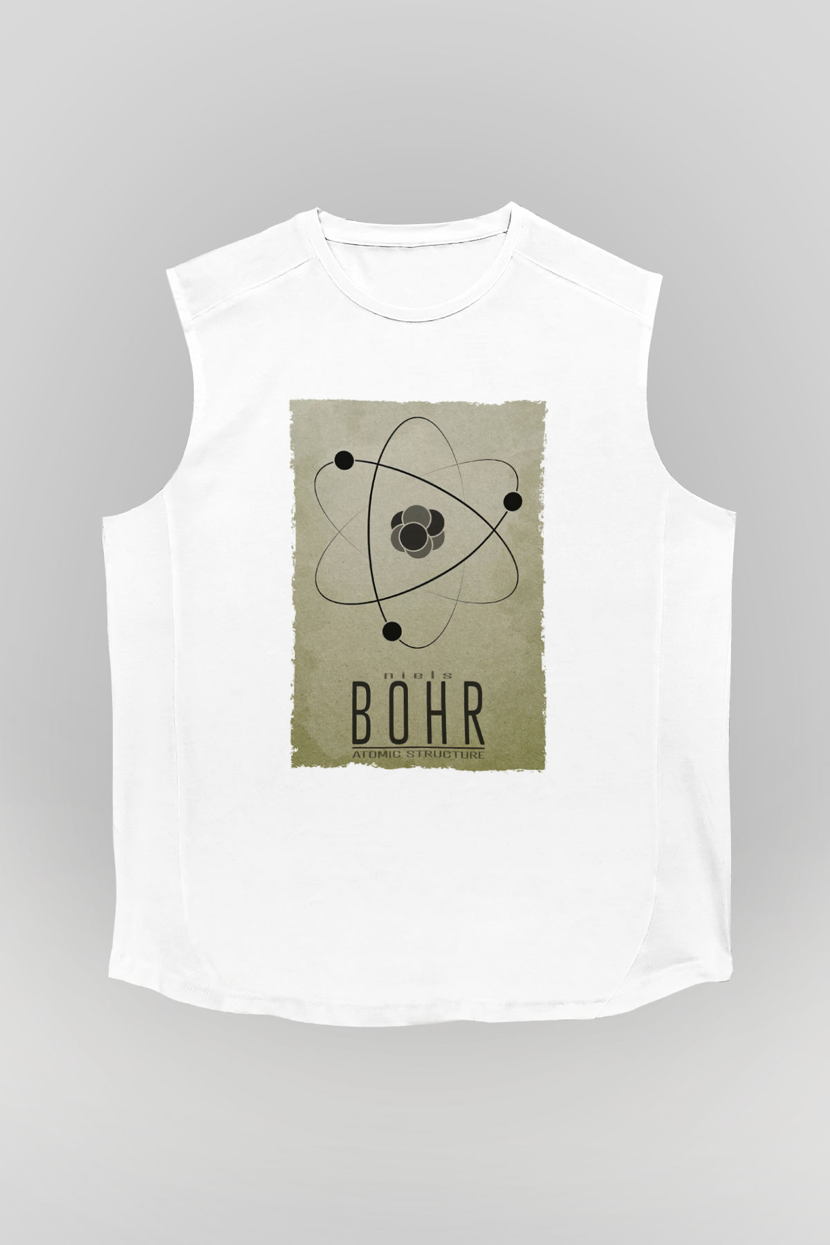 Niehls Bohr Atom Baskılı Unisex Kolsuz Beyaz Tişört - Tshirt