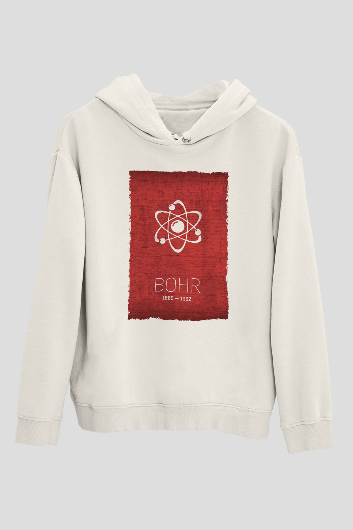 Niels Bohr Atom Modeli Baskılı Unisex Ekru Hoodie