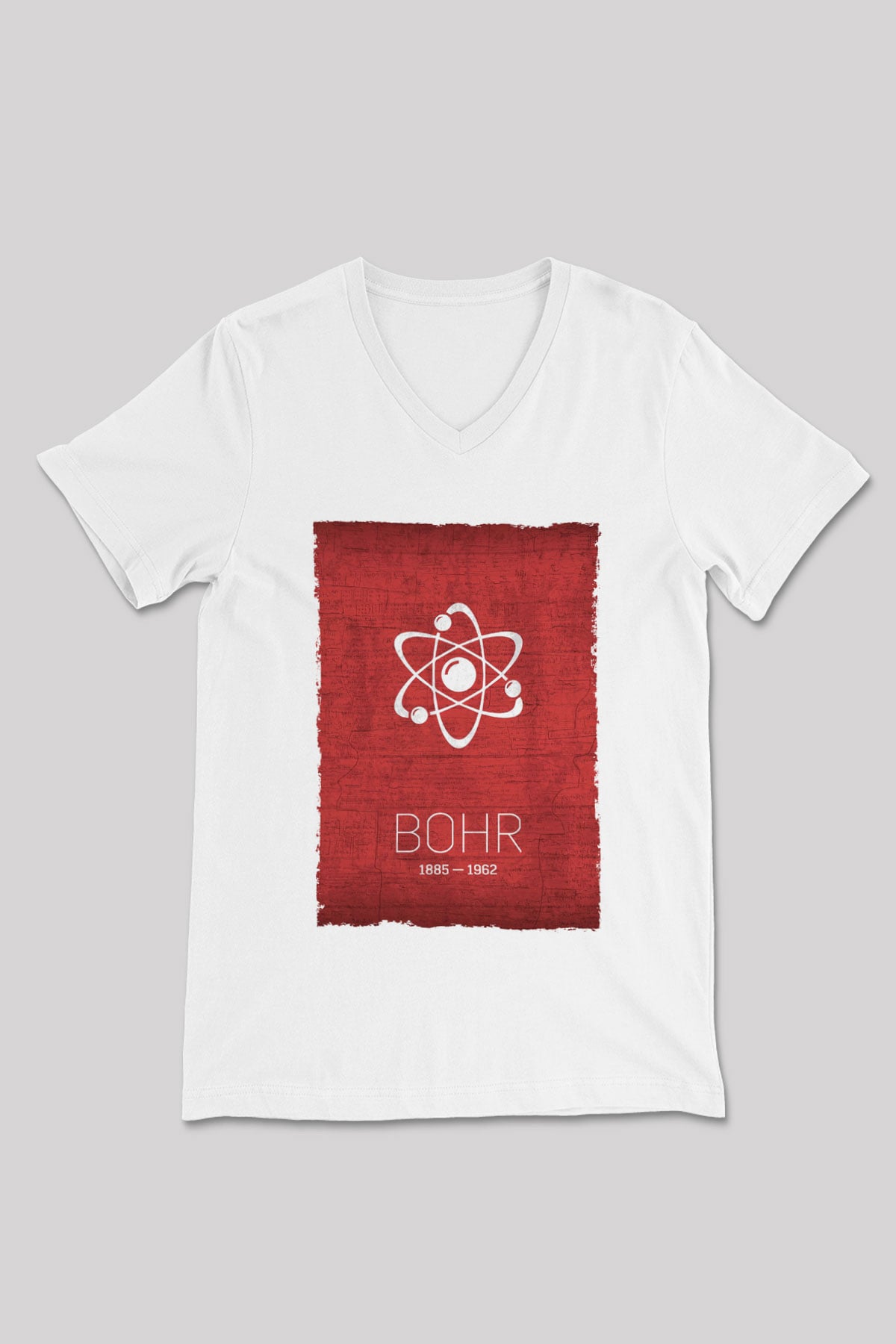 Niels Bohr Atom Modeli Baskılı Unisex V Yaka Beyaz Tişört - Tshirt
