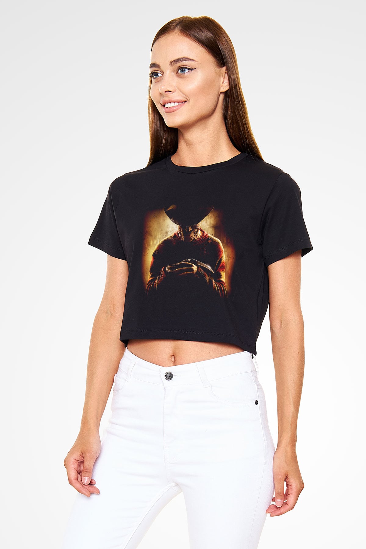 Nightmare on Elm Street Elm Sokağı Siyah Crop Top Tişört