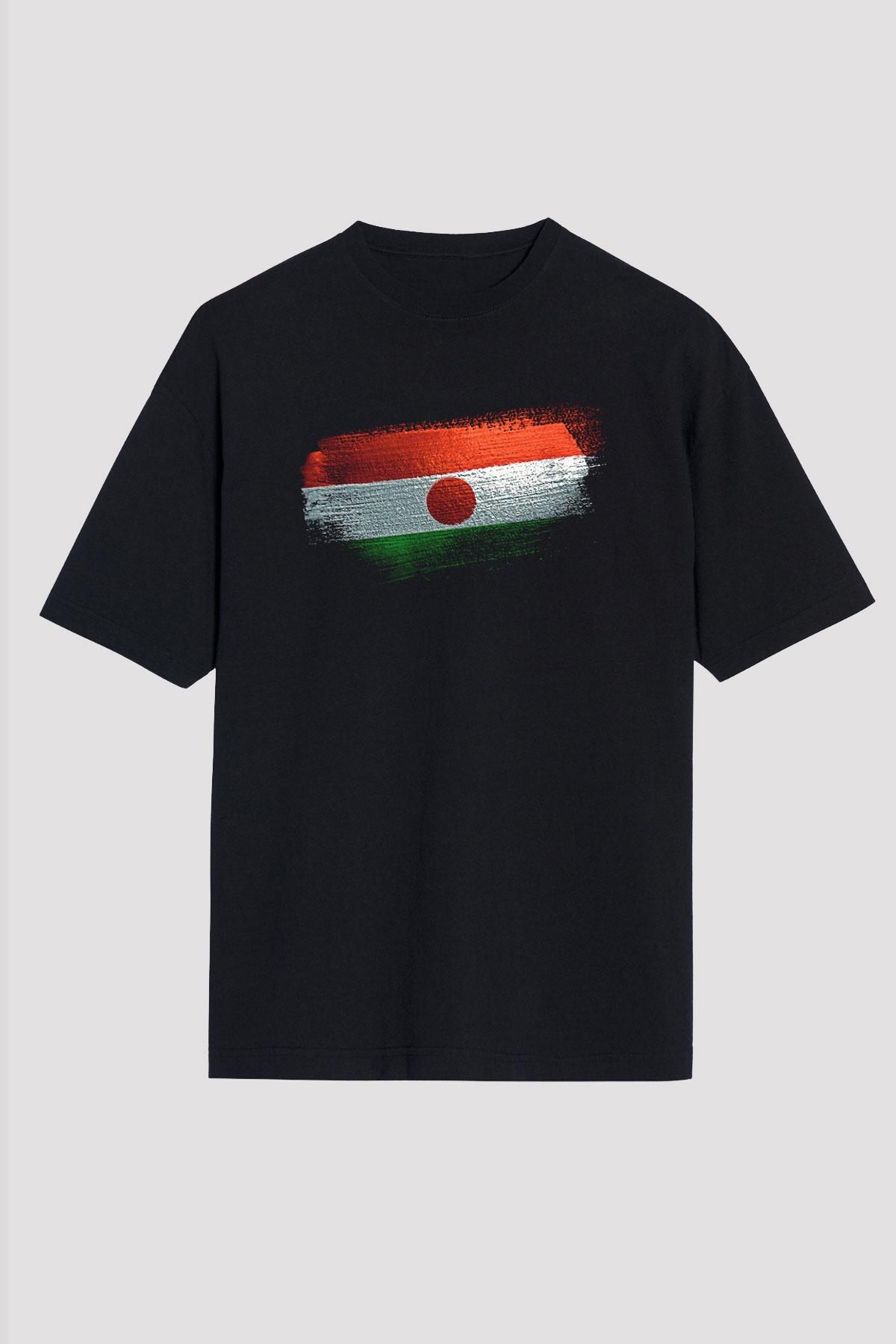 Nijer - Niger Bayrağı Baskılı Unisex Siyah Oversize Tişört