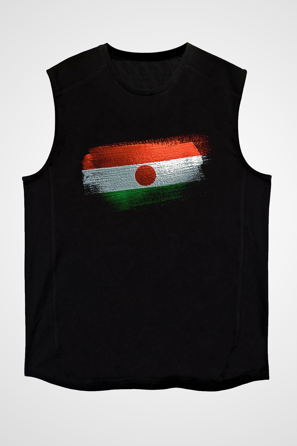 Nijer - Niger Bayrağı Baskılı Unisex Siyah Kolsuz Tişört