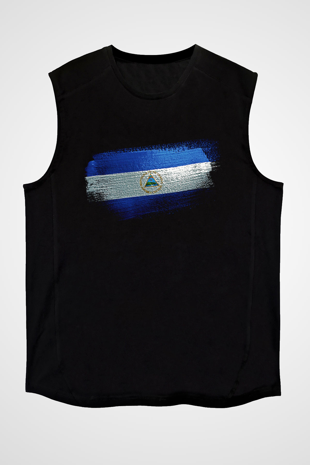 Nikaragua - Nicaragua Bayrağı Baskılı Unisex Siyah Kolsuz Tişört
