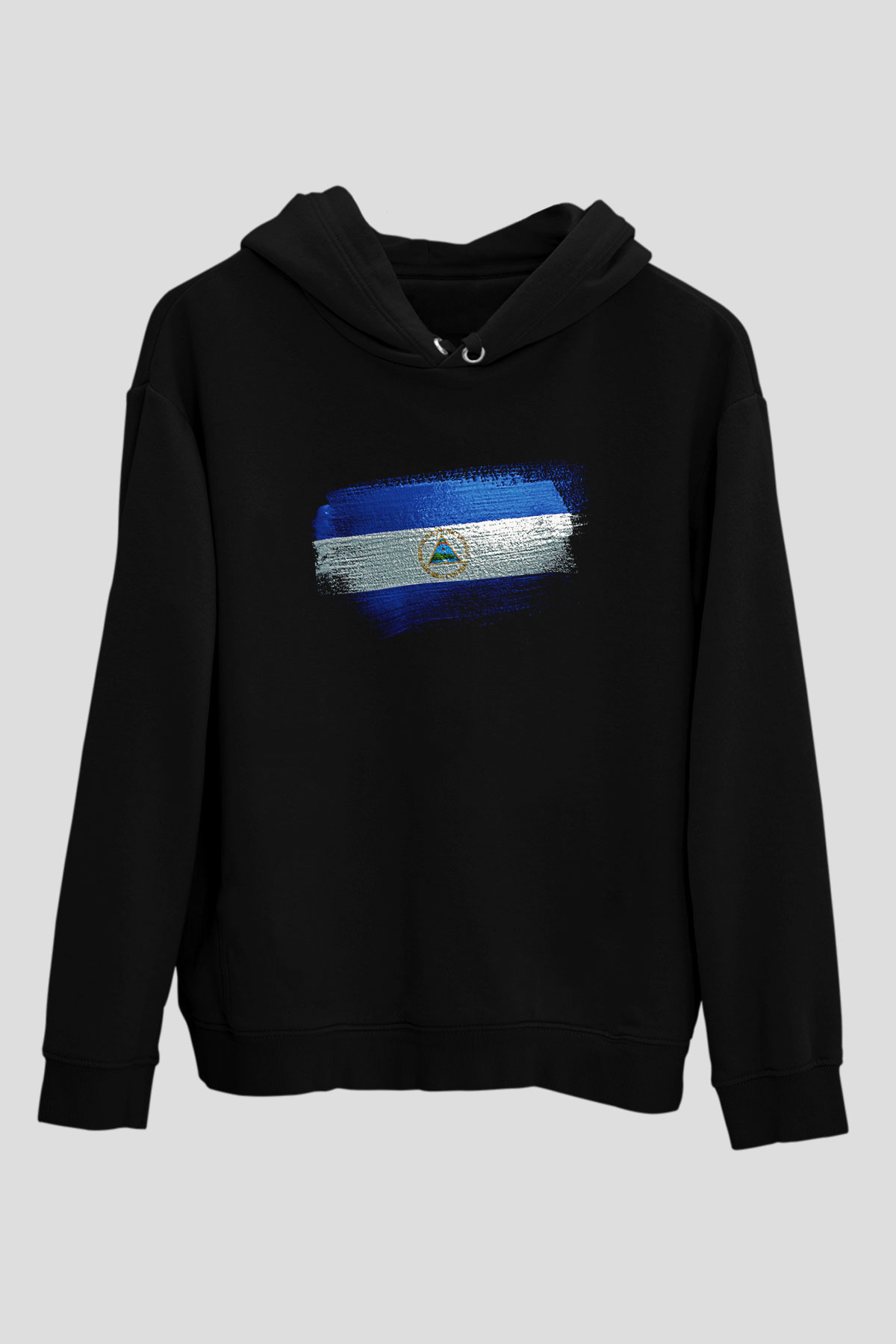 Nikaragua - Nicaragua Bayrağı Baskılı Unisex Siyah Kapüşonlu Sweatshirt