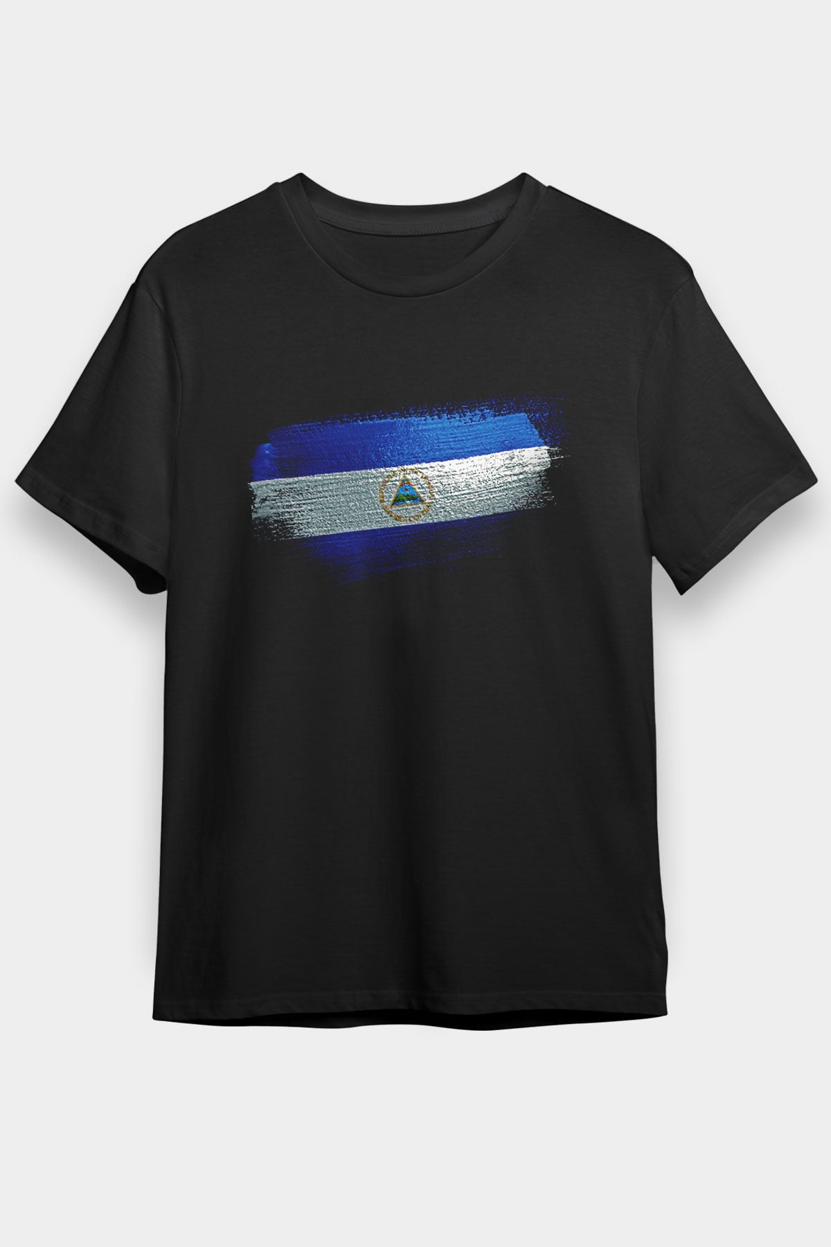 Nikaragua - Nicaragua Bayrağı Baskılı Unisex Siyah Tişört
