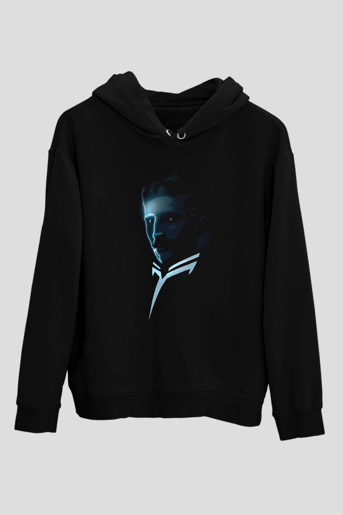 Nikola Tesla Akım Baskılı Unisex Siyah Hoodie