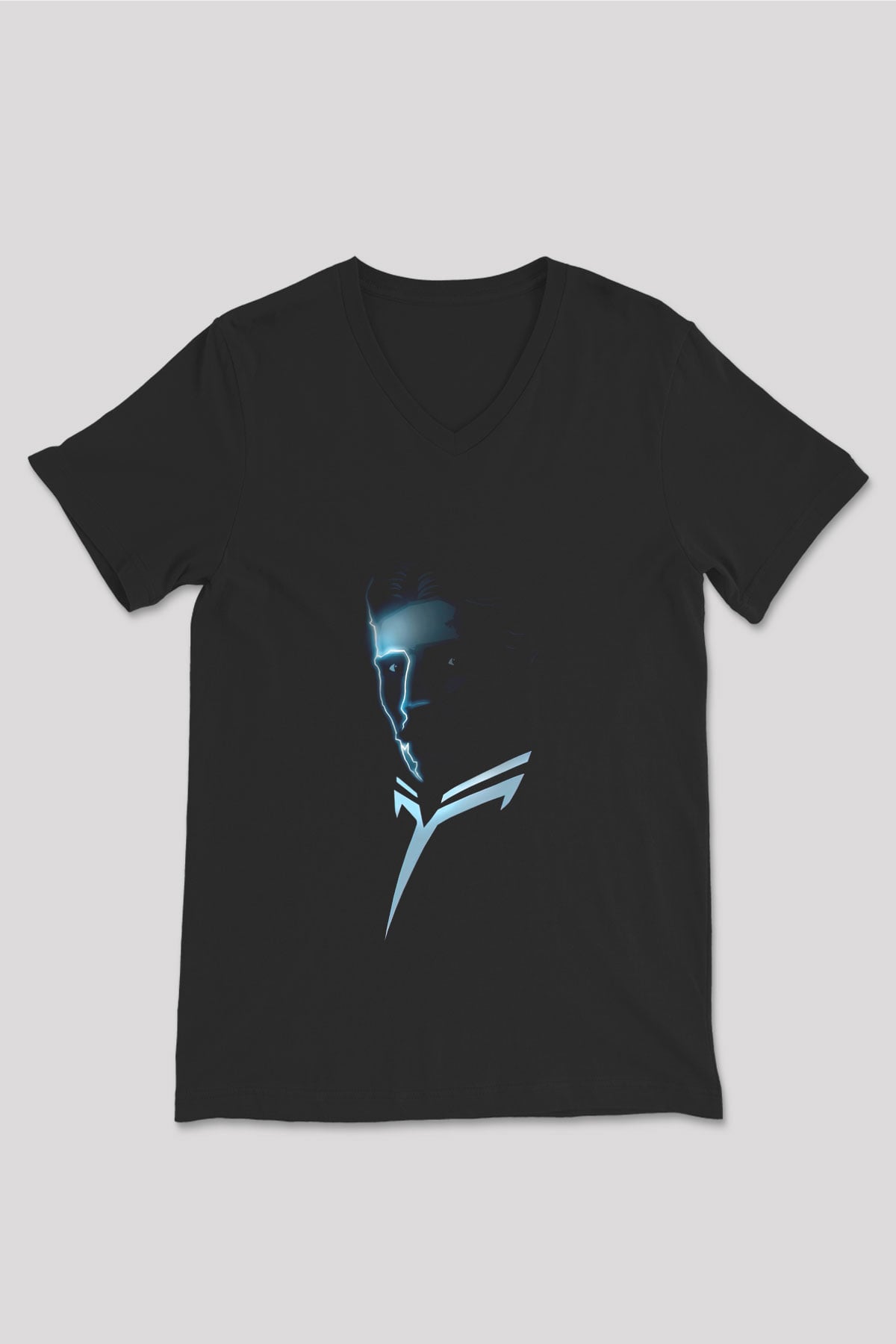 Nikola Tesla Akım Baskılı Unisex Siyah V Yaka Tişört
