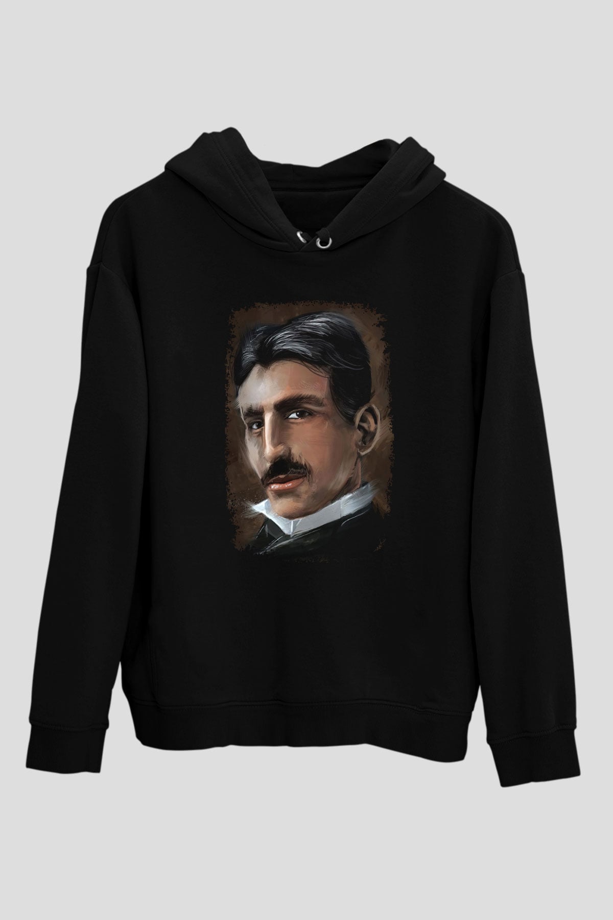 Nikola Tesla Baskılı Unisex Siyah Kapüşonlu Sweatshirt
