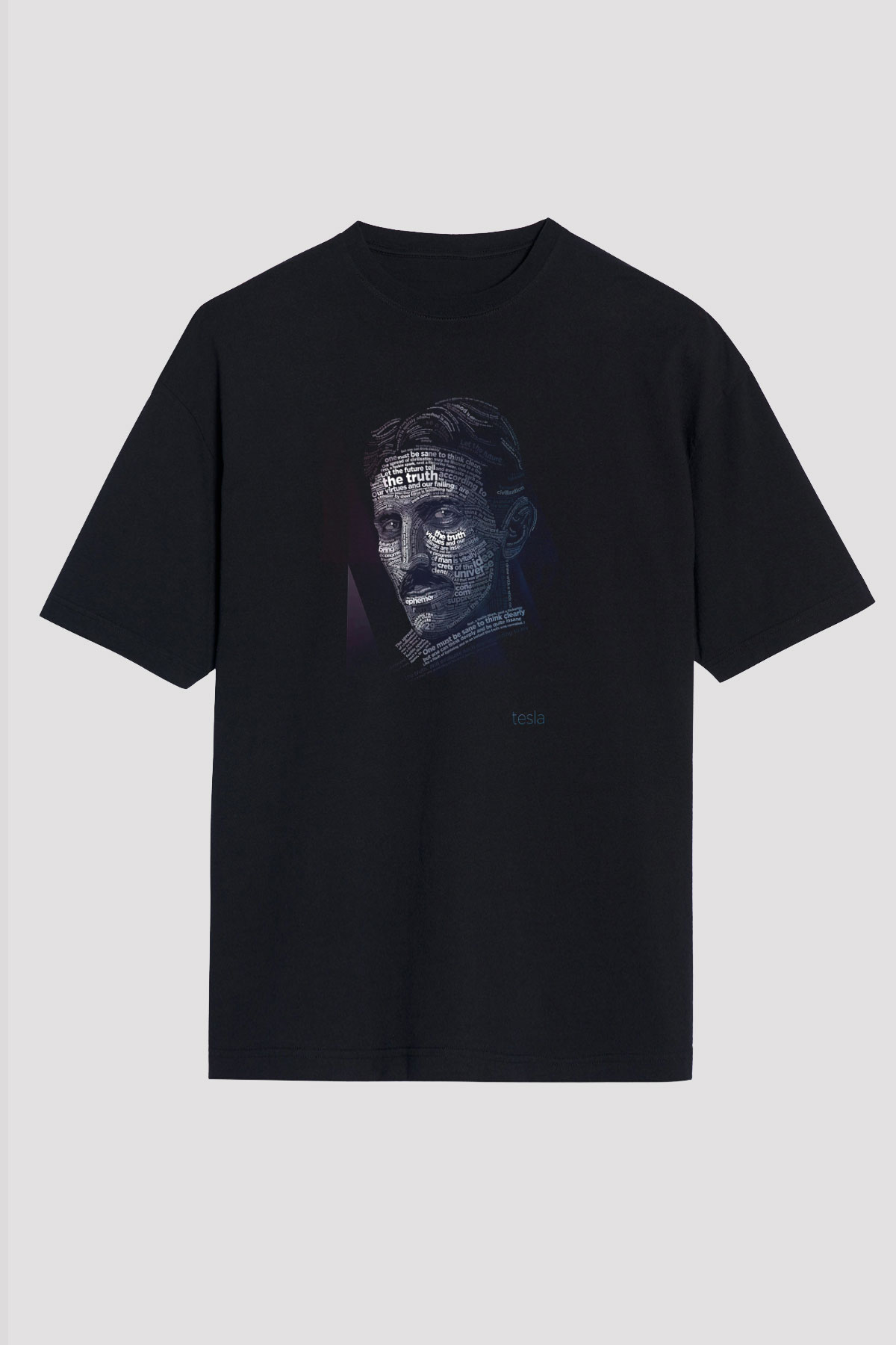 Nikola Tesla Tipografi Baskılı Unisex Oversize Tişört - Tshirt