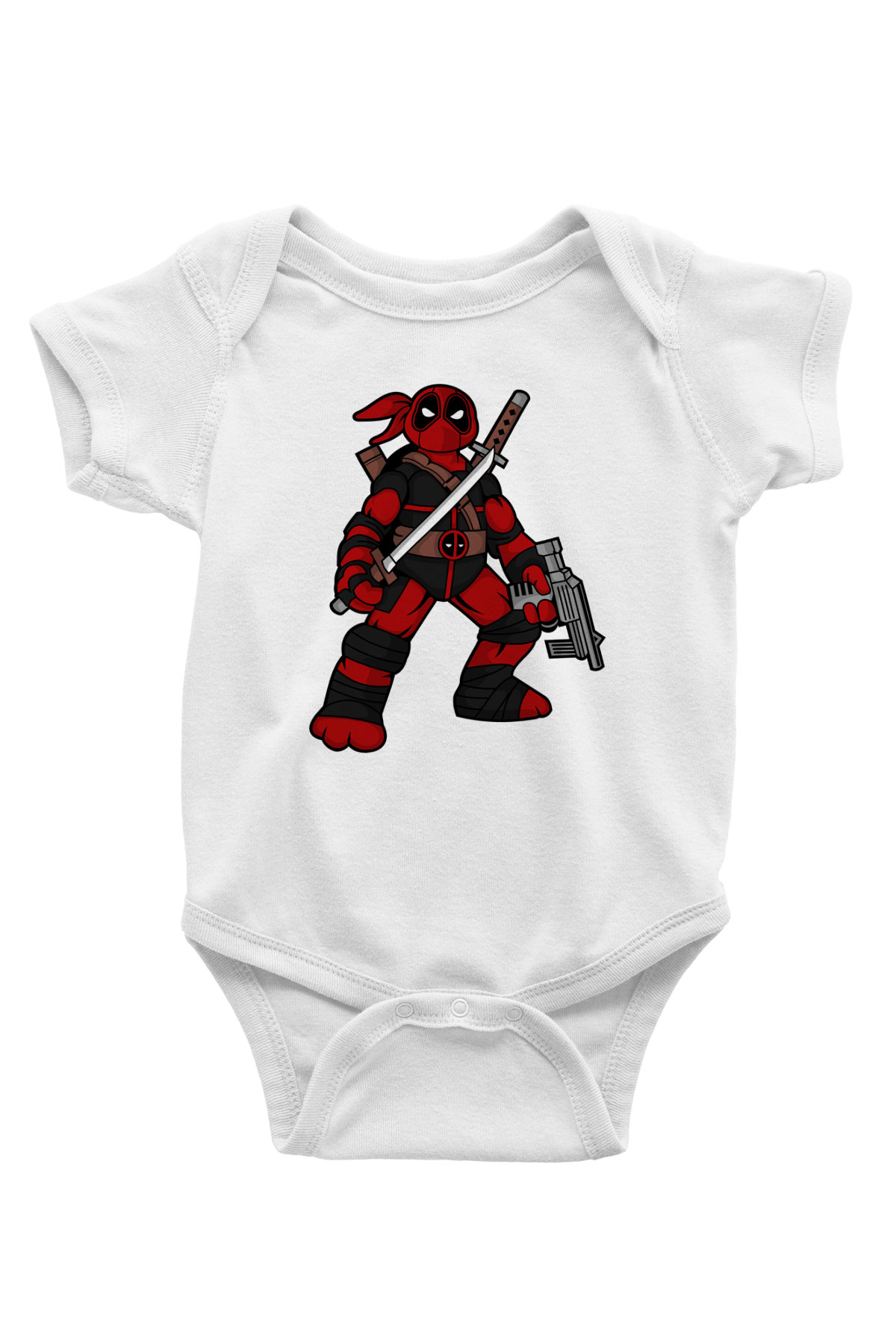 Ninja Deadpool Baskılı Beyaz Unisex Bebek Body - Zıbın