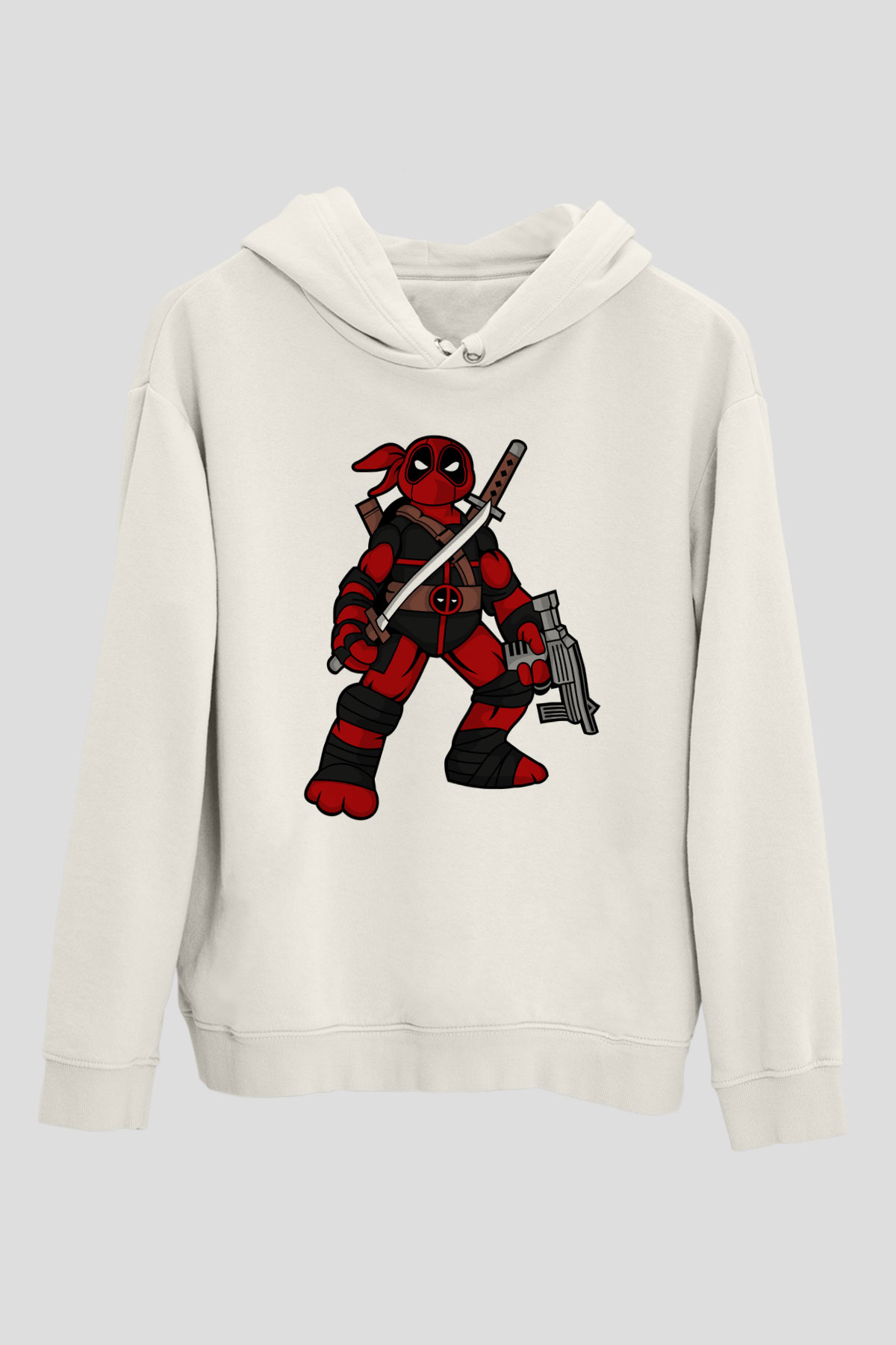 Ninja Deadpool Baskılı Beyaz Unisex Hoodie