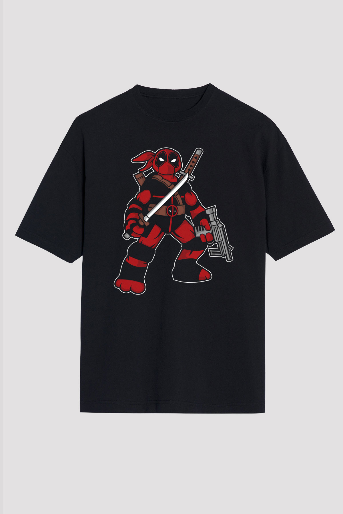 Ninja Deadpool Baskılı Siyah Unisex Oversize Tişört