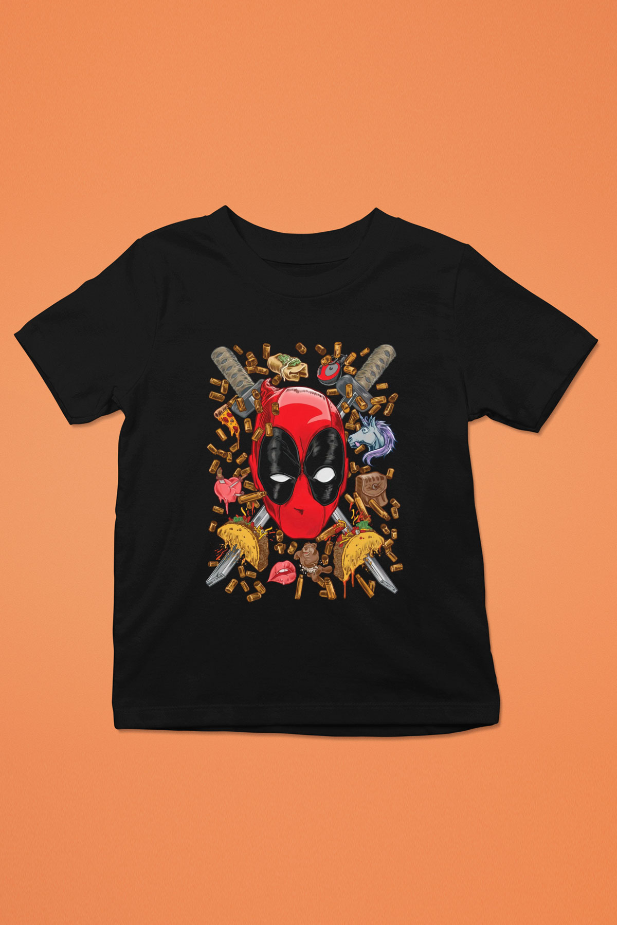 Ninja Deadpool Baskılı Unisex Siyah  Çocuk Tişört