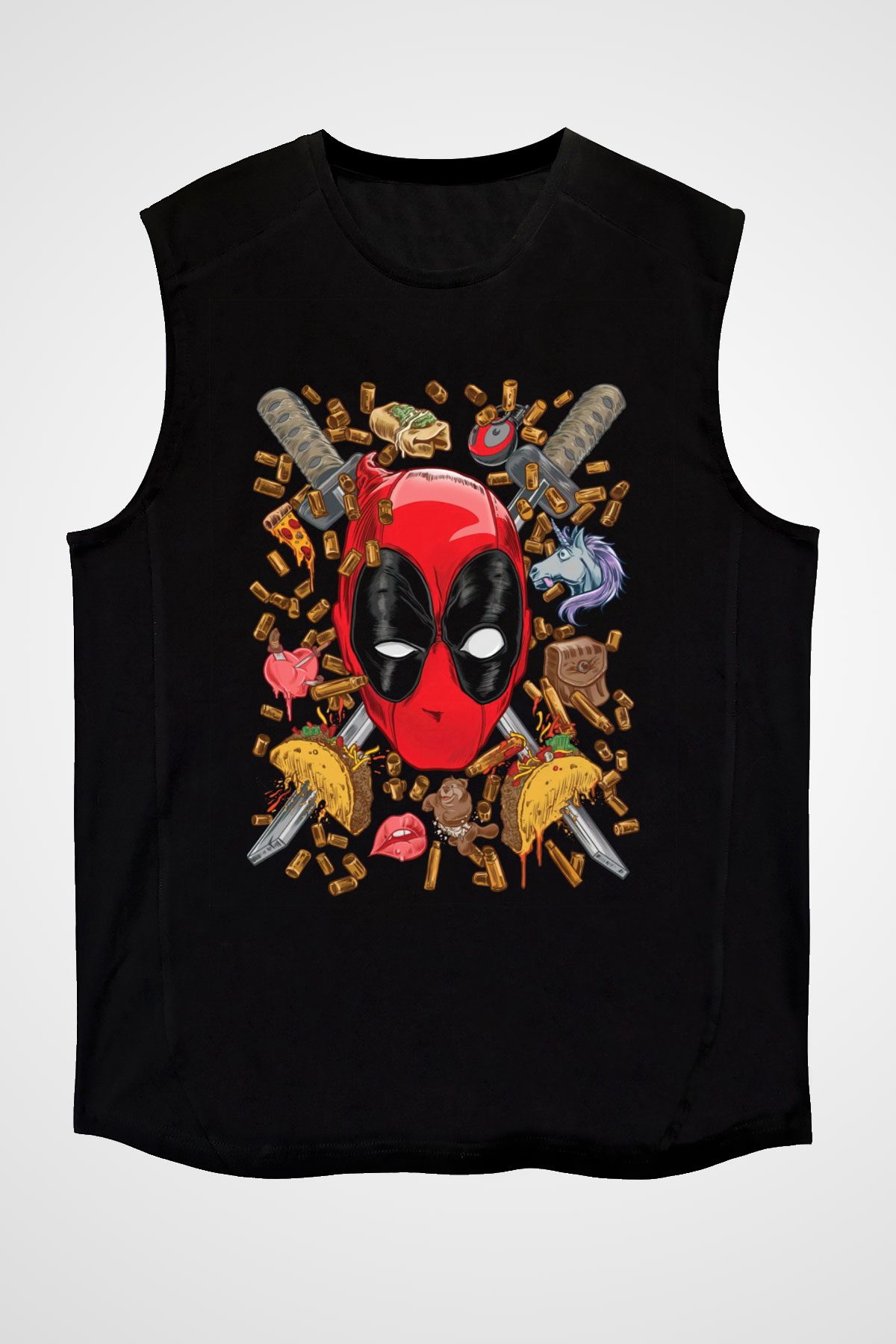 Ninja Deadpool Baskılı Unisex Siyah  Kolsuz Tişört