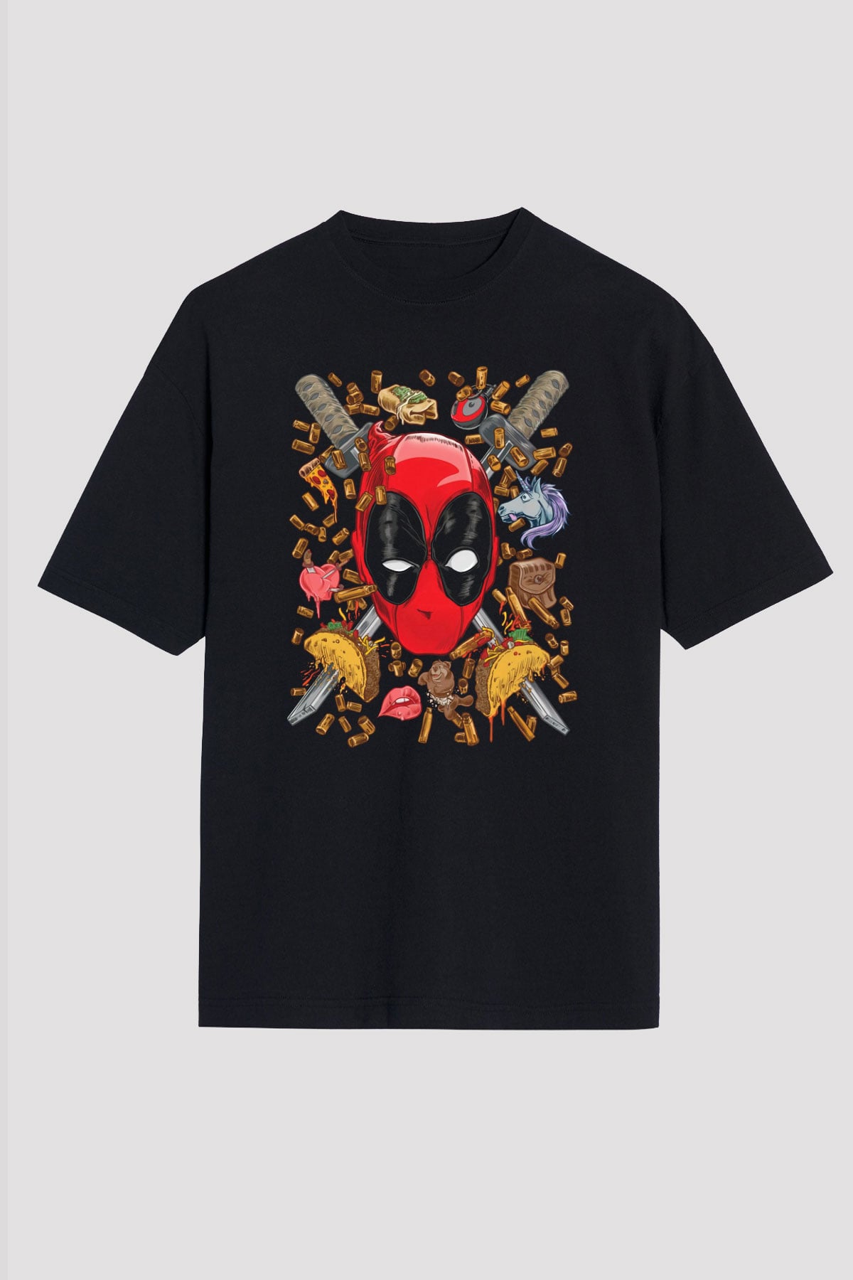 Ninja Deadpool Baskılı Unisex Siyah Tişört