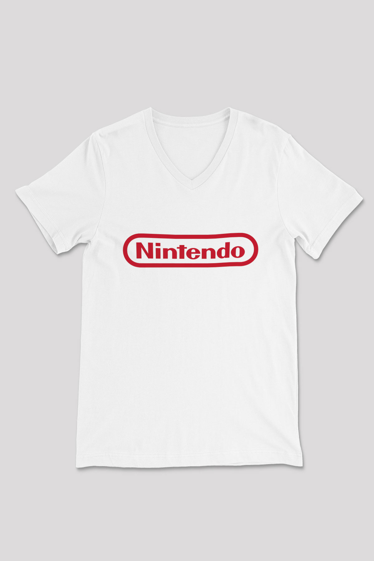 Nintendo Beyaz Unisex V Yaka Tişört T-Shirt