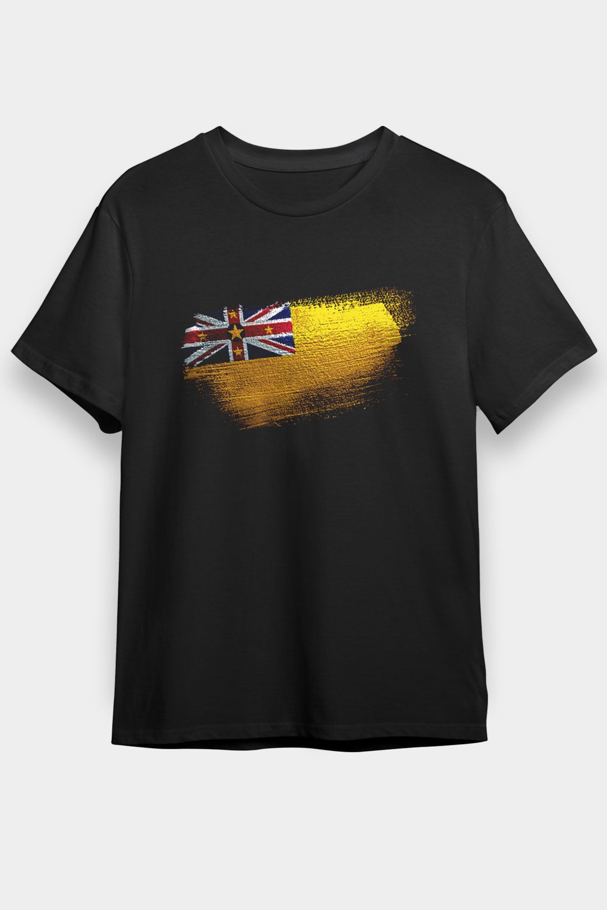 Niue Bayrağı Baskılı Unisex Siyah Tişört
