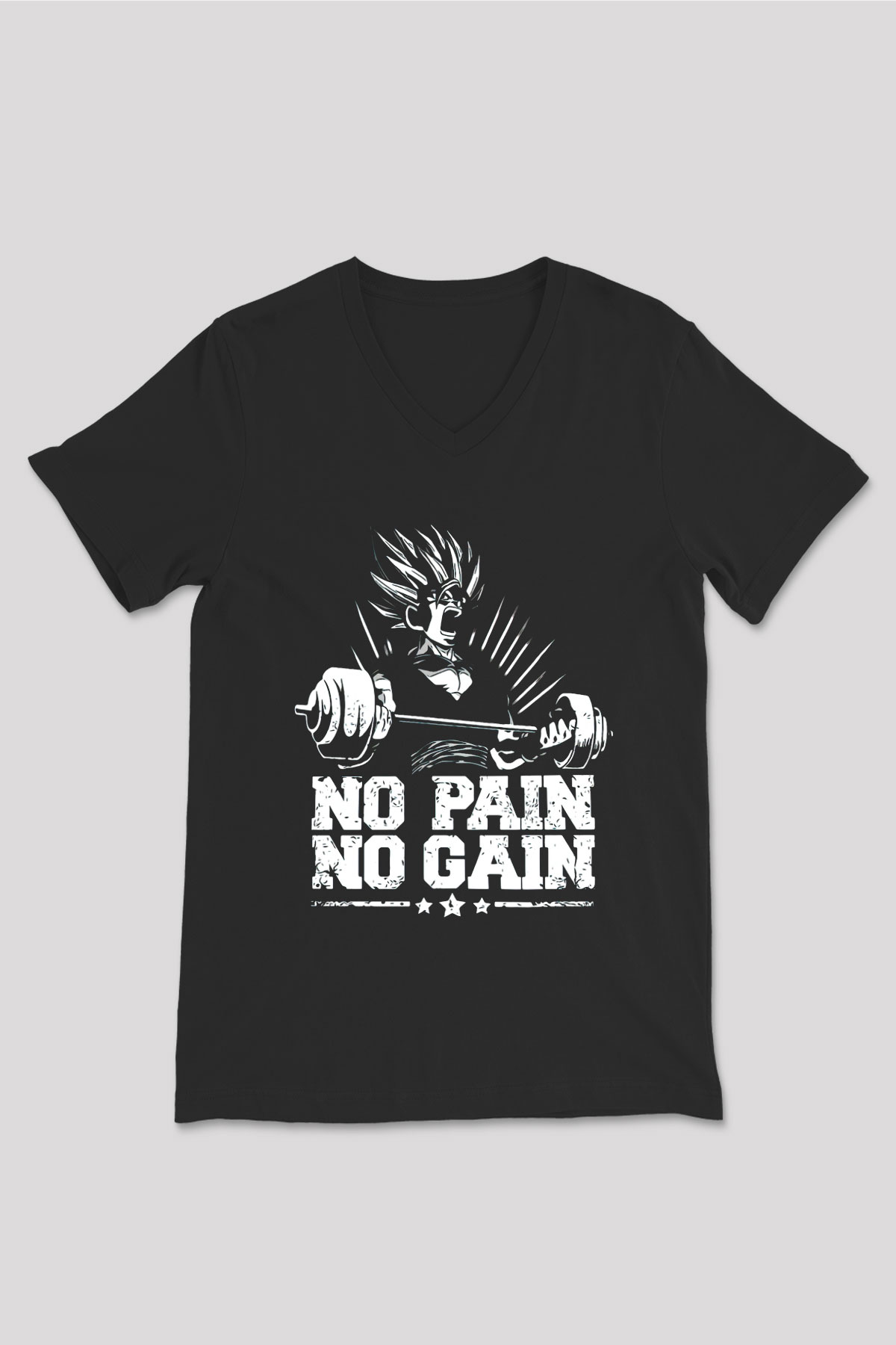 No Pain No Gain Baskılı Unisex Siyah  V Yaka Tişört
