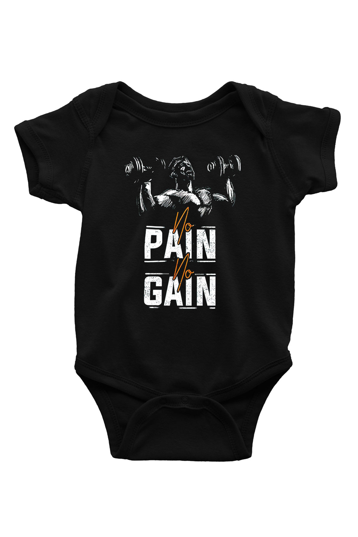 No pain No gain BaskılıSiyah  Bebek Body - Zıbın