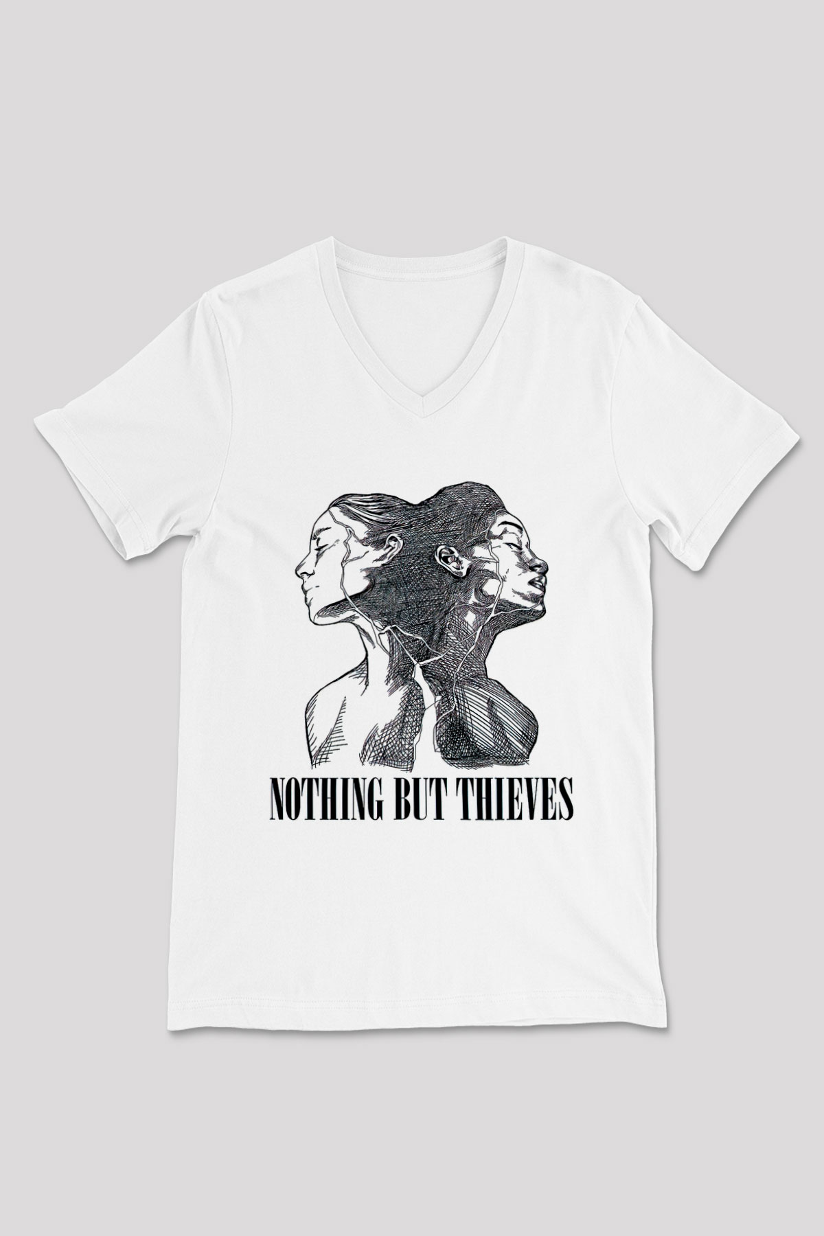 Nocturnal Depression Baskılı Beyaz Unisex V Yaka Tişört - Tshirt