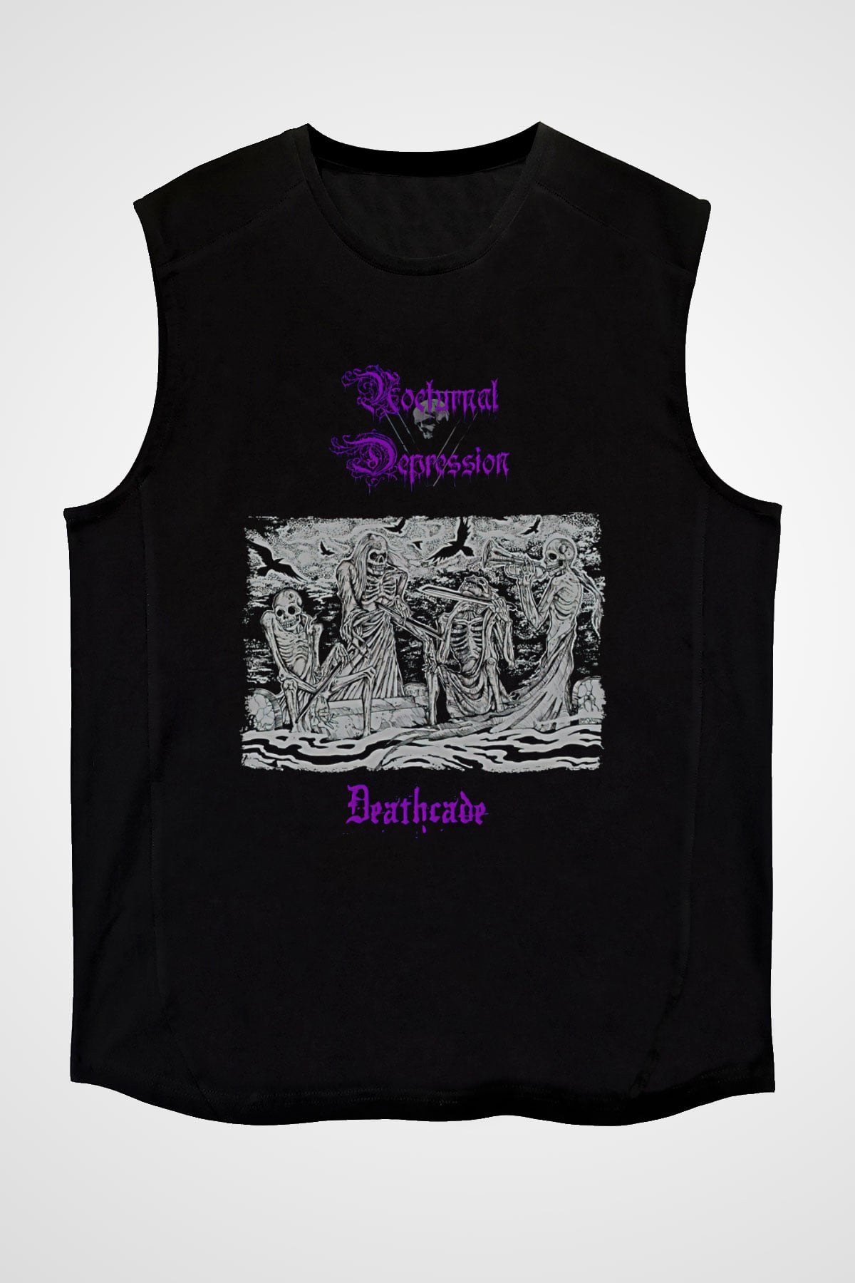 Nocturnal Depression Baskılı Unisex Siyah Kolsuz Tişört - Tshirt