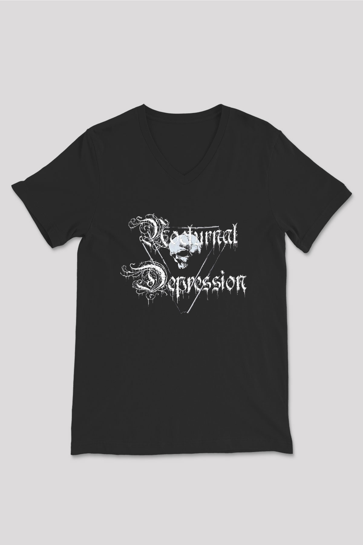 Nocturnal Depression Baskılı Unisex Siyah V Yaka Tişört - Tshirt