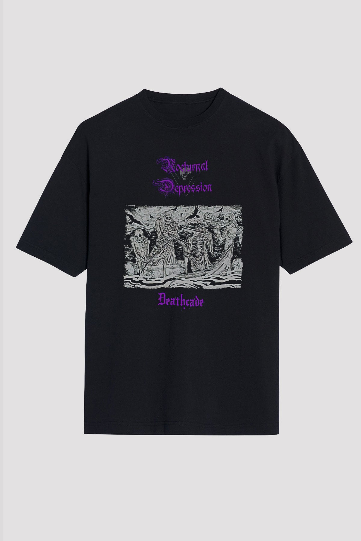 Nocturnal Depression Baskılı Unisex Siyah Oversize Tişört - Tshirt