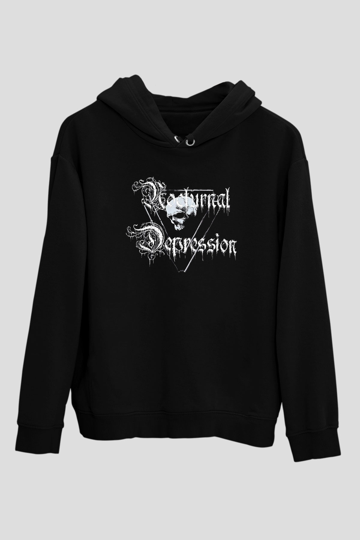 Nocturnal Depression Baskılı Unisex Siyah Kapüşonlu Sweatshirt
