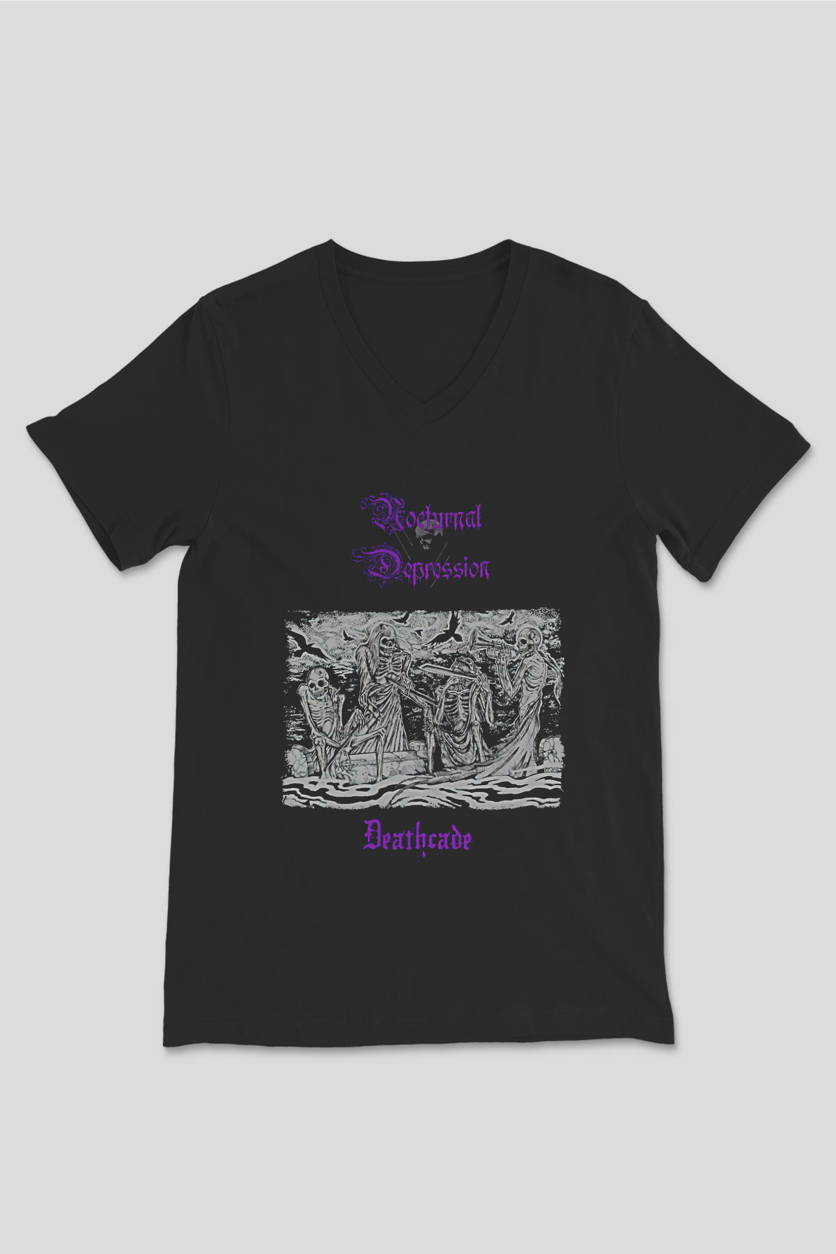 Nocturnal Depression Baskılı Unisex Siyah V Yaka Tişört - Tshirt