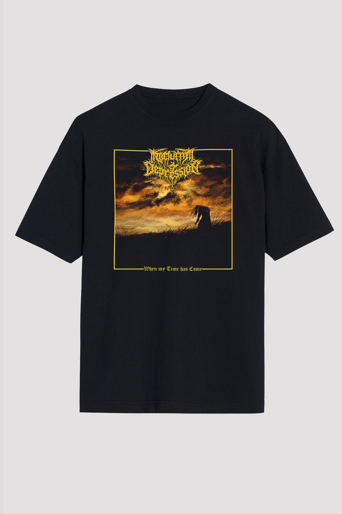 Nocturnal Depression Baskılı Unisex Siyah Oversize Tişört - Tshirt