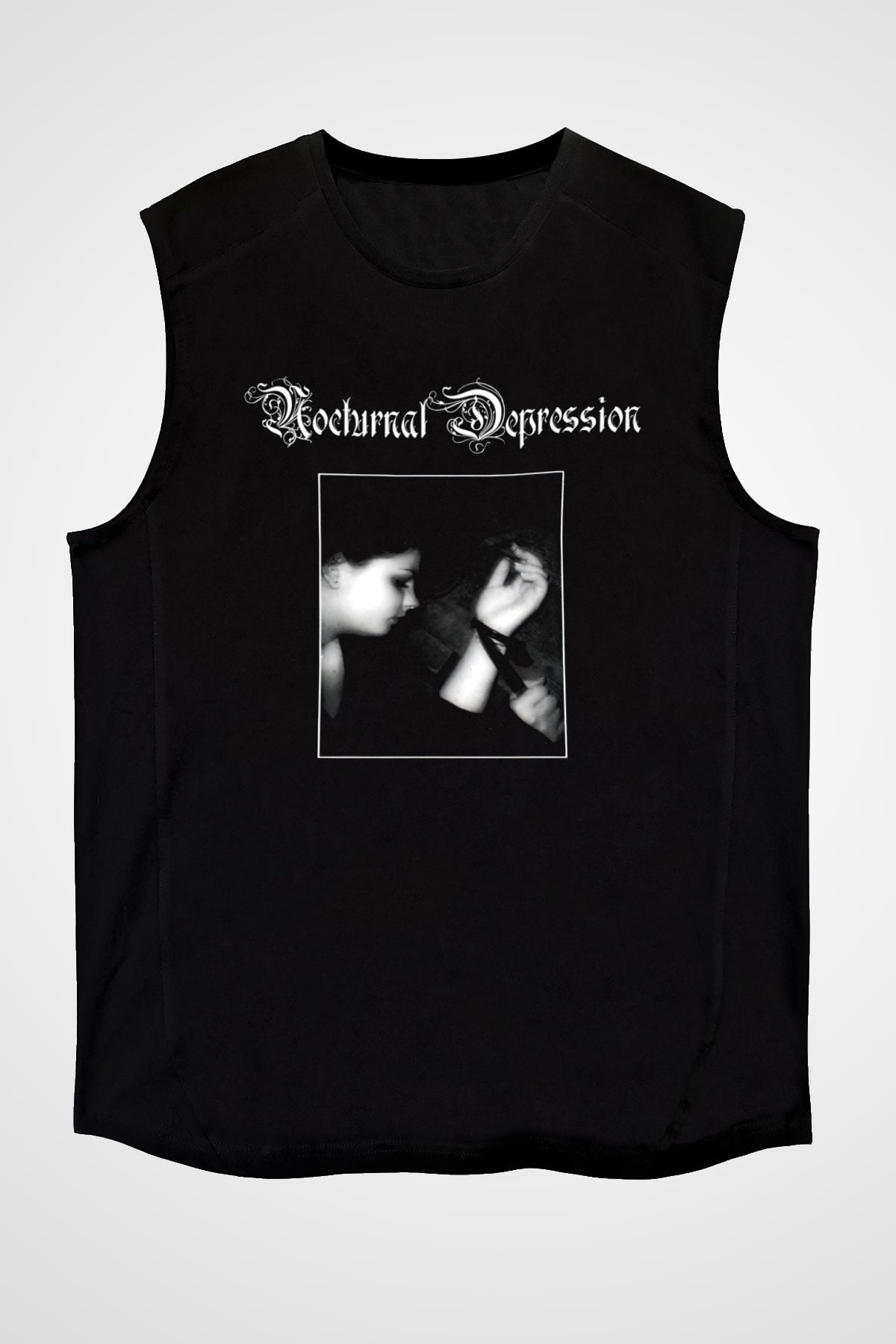 Nocturnal Depression Baskılı Unisex Siyah Kolsuz Tişört - Tshirt