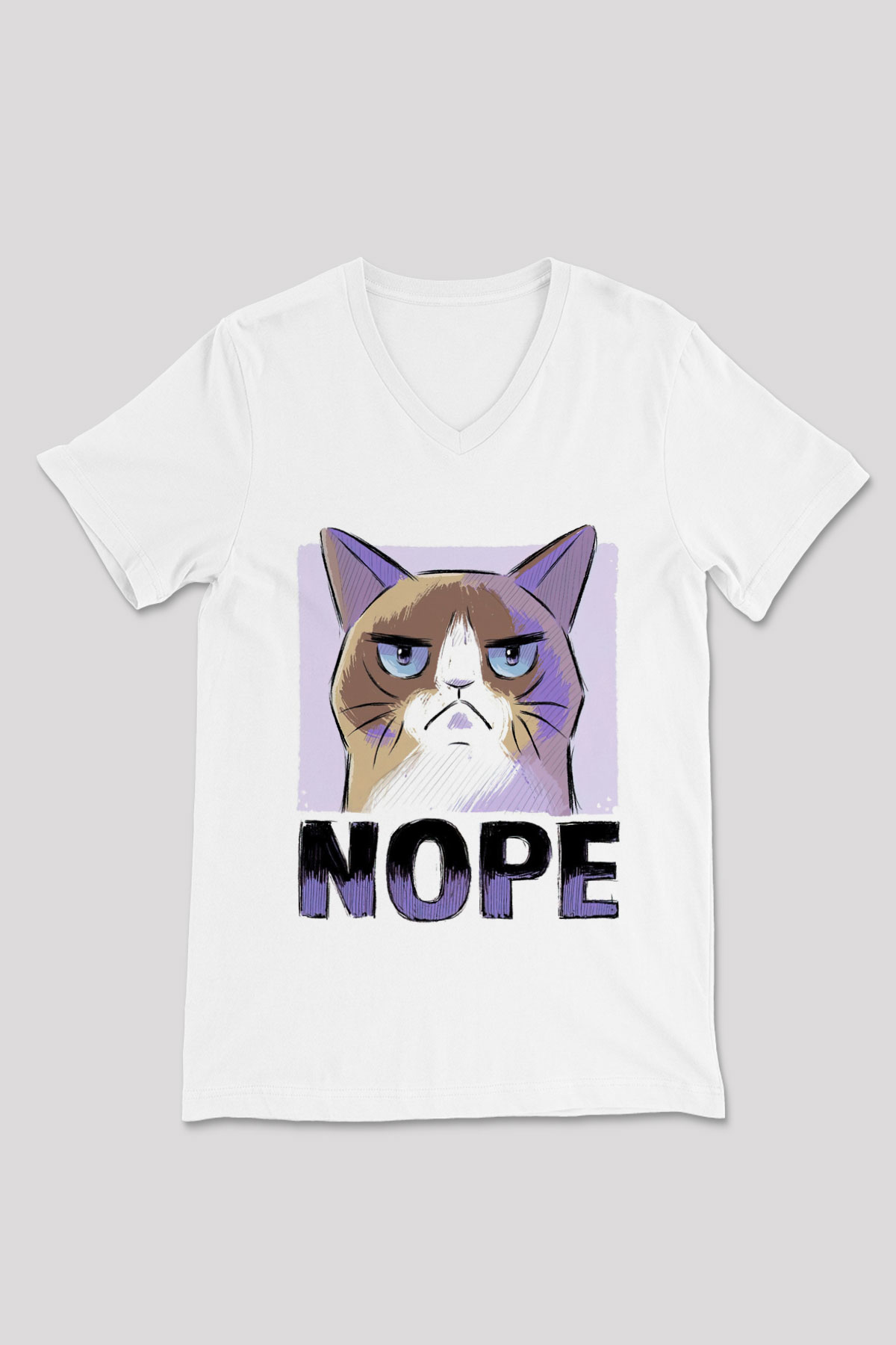 Nope Baskılı Unisex Beyaz  V Yaka Tişört