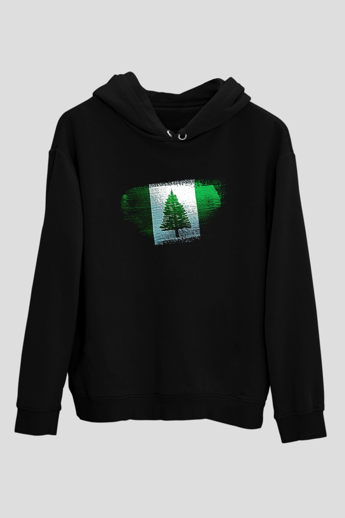 Norfolk Adası - Norfolk İsland Bayrağı Baskılı Unisex Siyah Kapüşonlu Sweatshirt