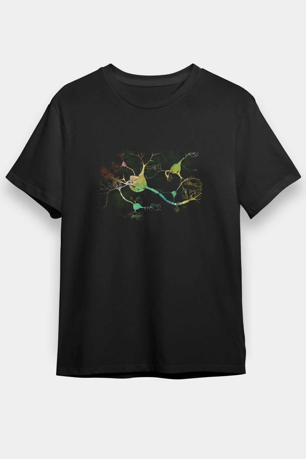 Nöronlar Baskılı Unisex Siyah Tişört - Tshirt