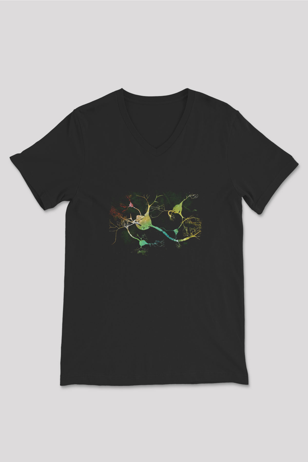 Nöronlar Baskılı Unisex V Yaka Siyah Tİşört - Tshirt