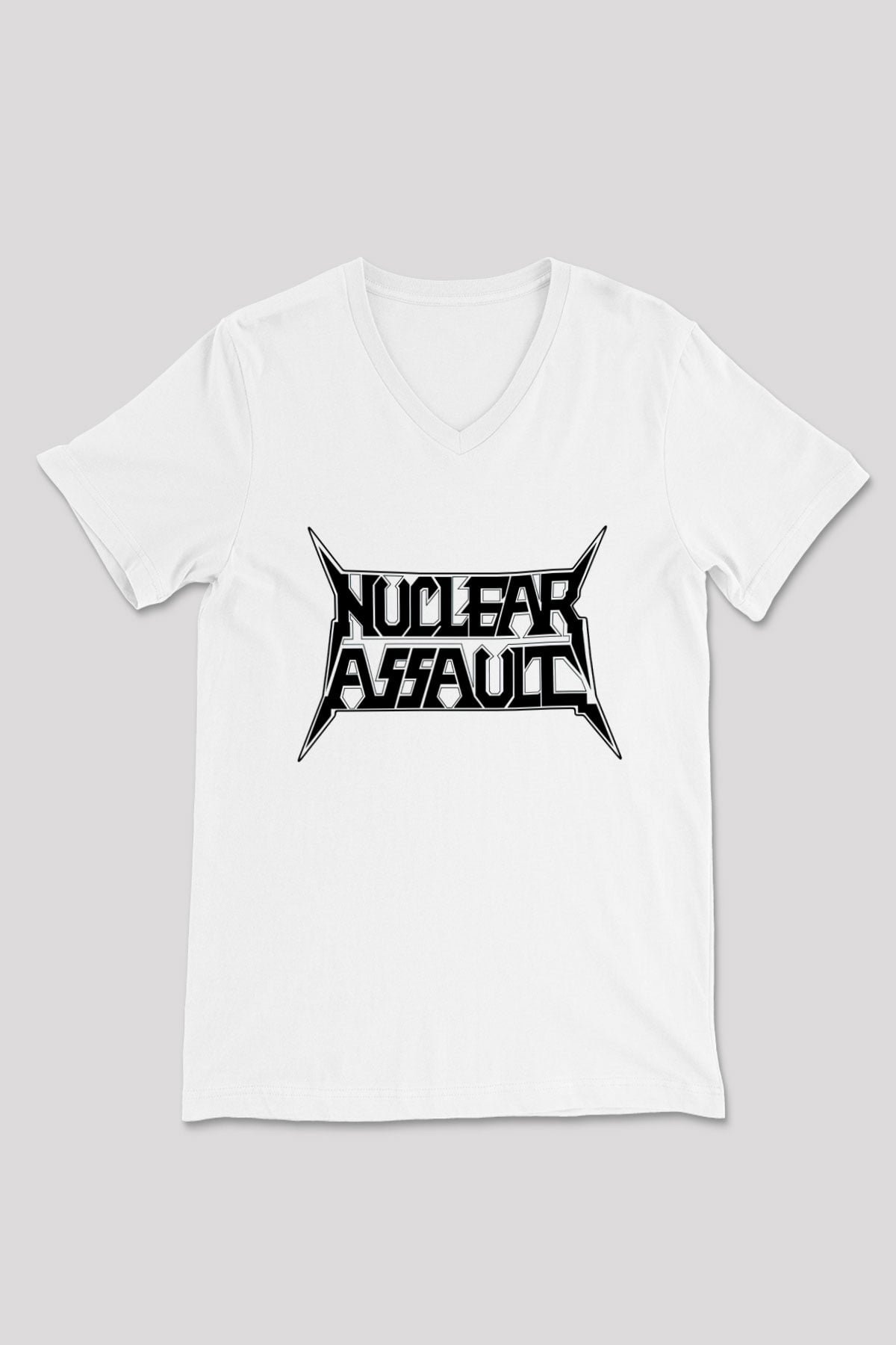 Nuclear Assault Beyaz Unisex V Yaka Tişört T-Shirt