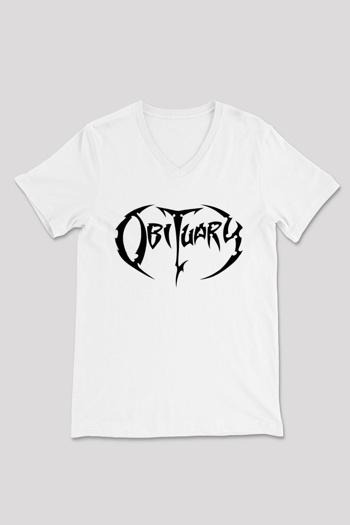 Obituary Beyaz Unisex V Yaka Tişört T-Shirt
