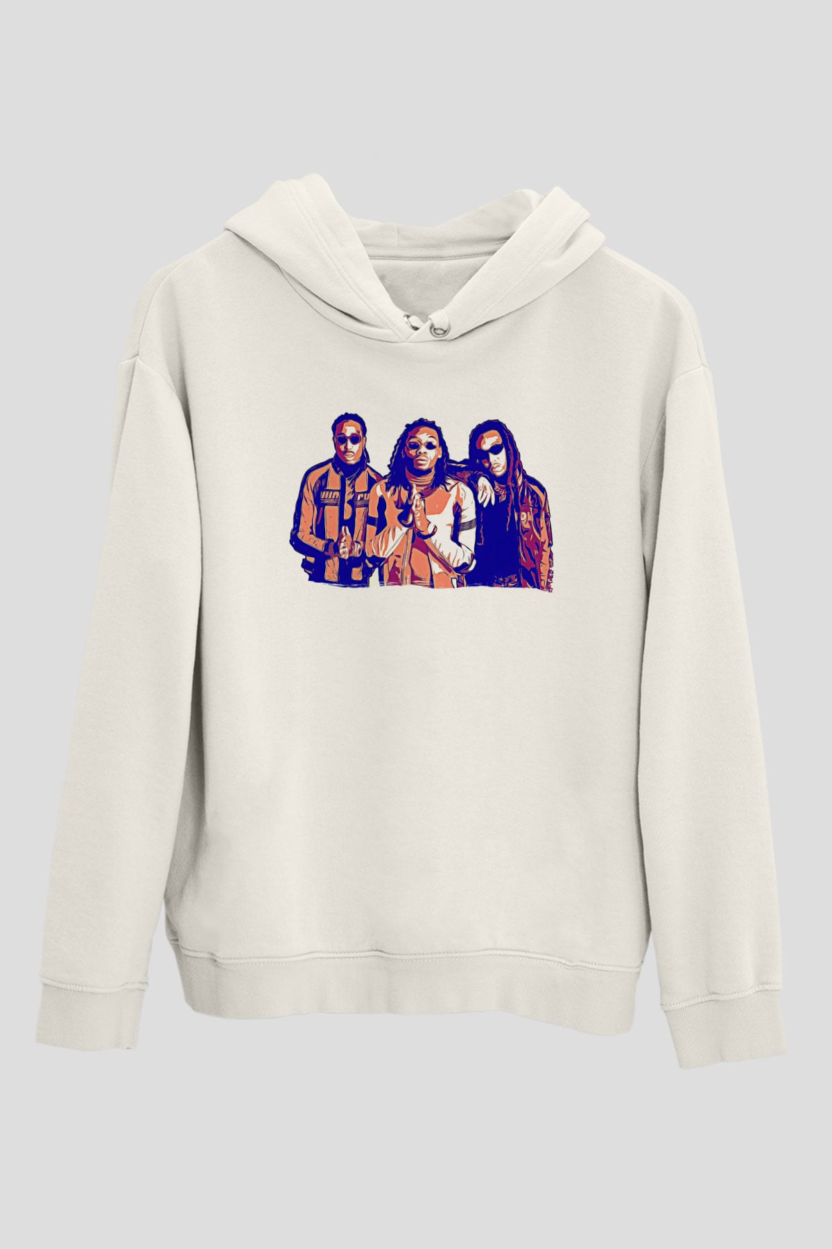 Offset Baskılı Beyaz Unisex Kapüşonlu Sweatshirt