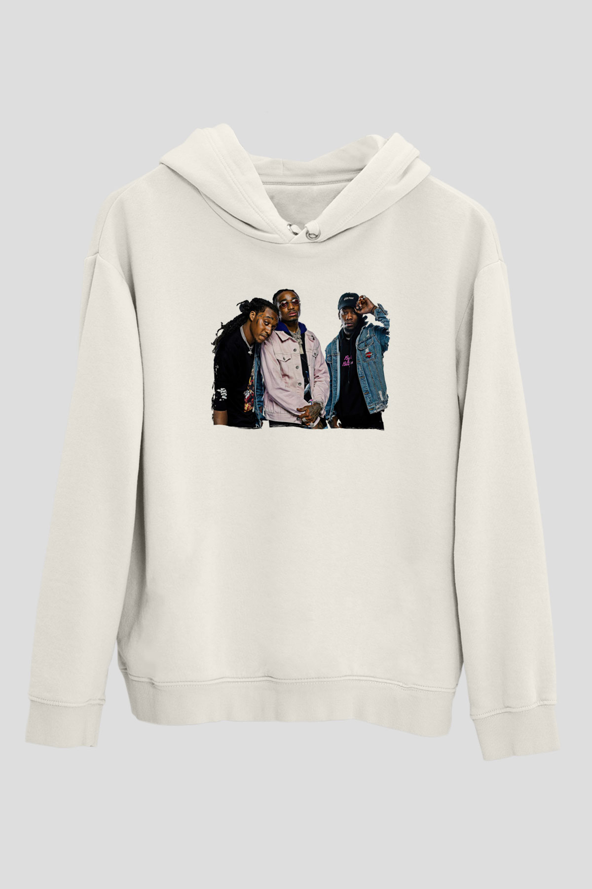 Offset Baskılı Beyaz Unisex Kapüşonlu Sweatshirt