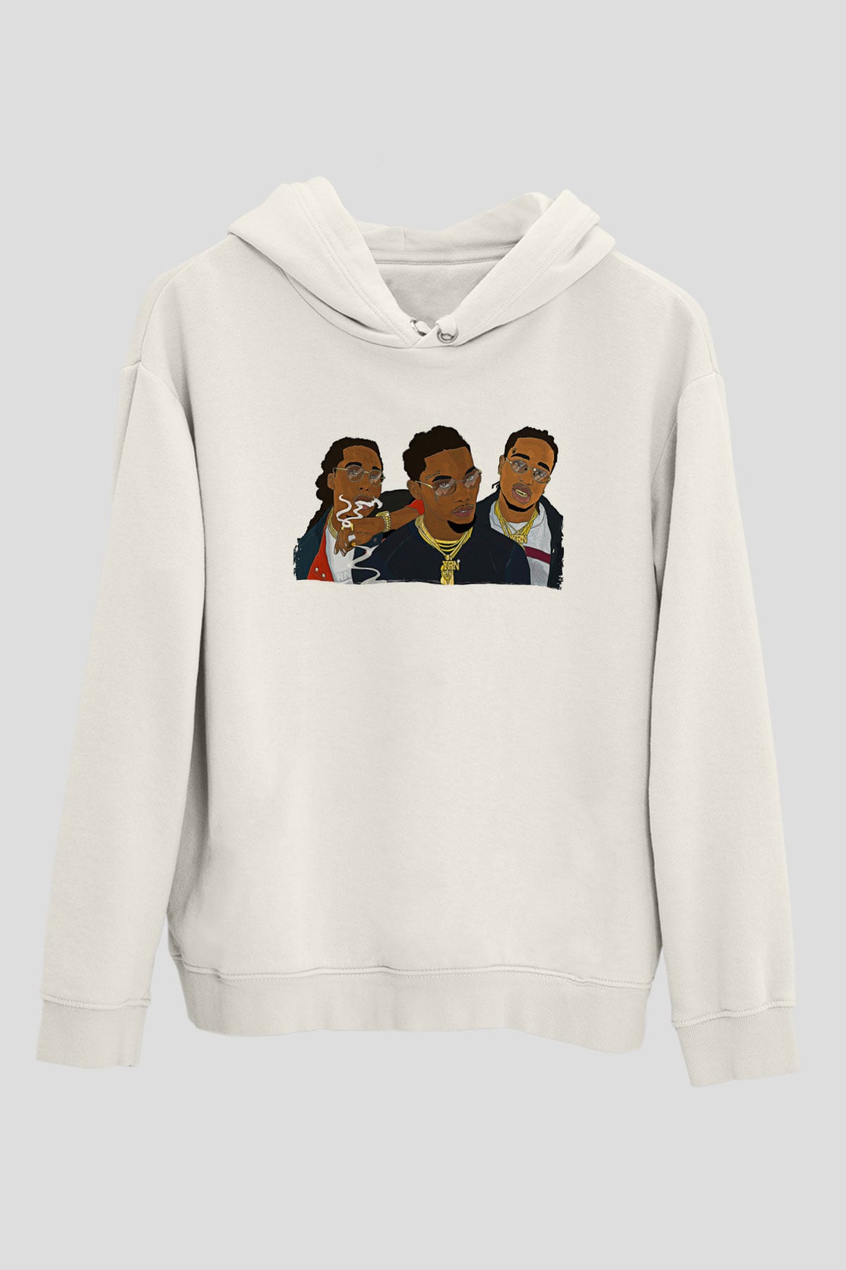 Offset Baskılı Beyaz Unisex Kapüşonlu Sweatshirt