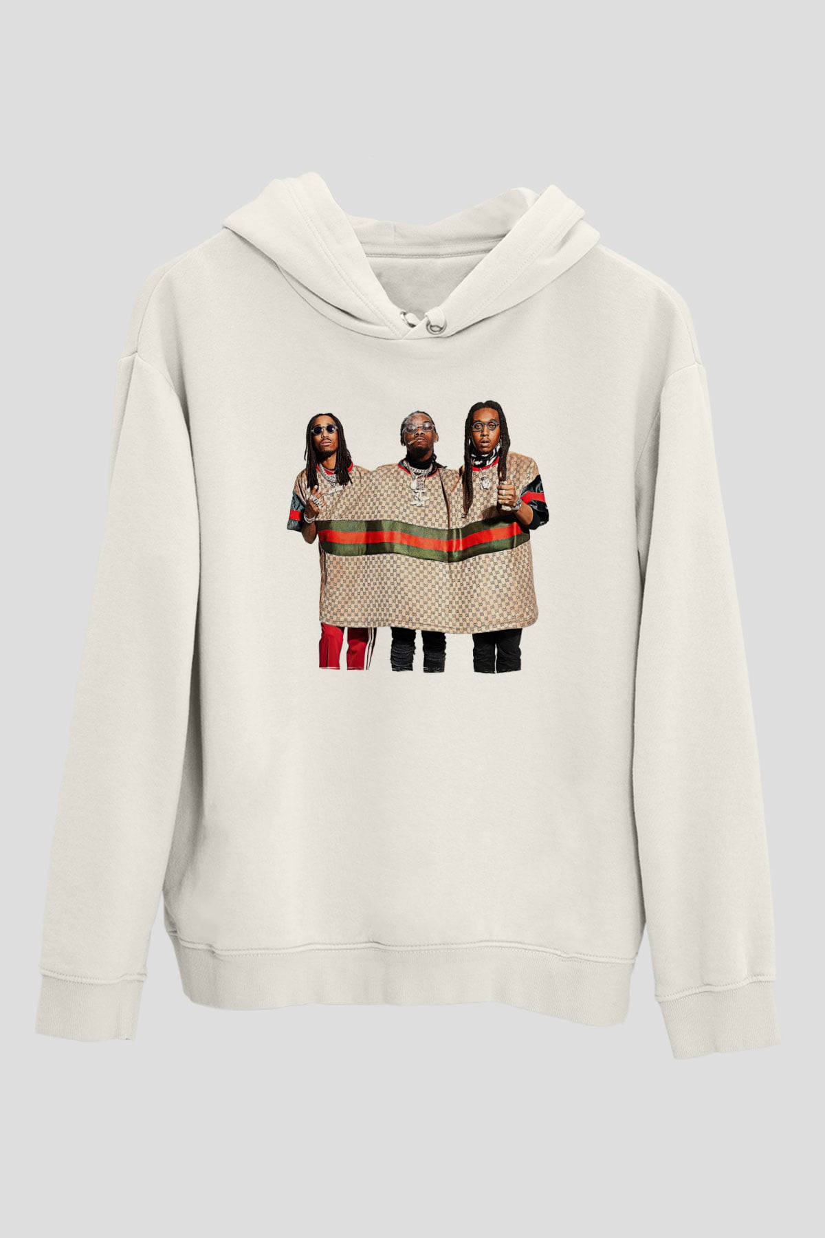Offset Baskılı Beyaz Unisex Kapüşonlu Sweatshirt