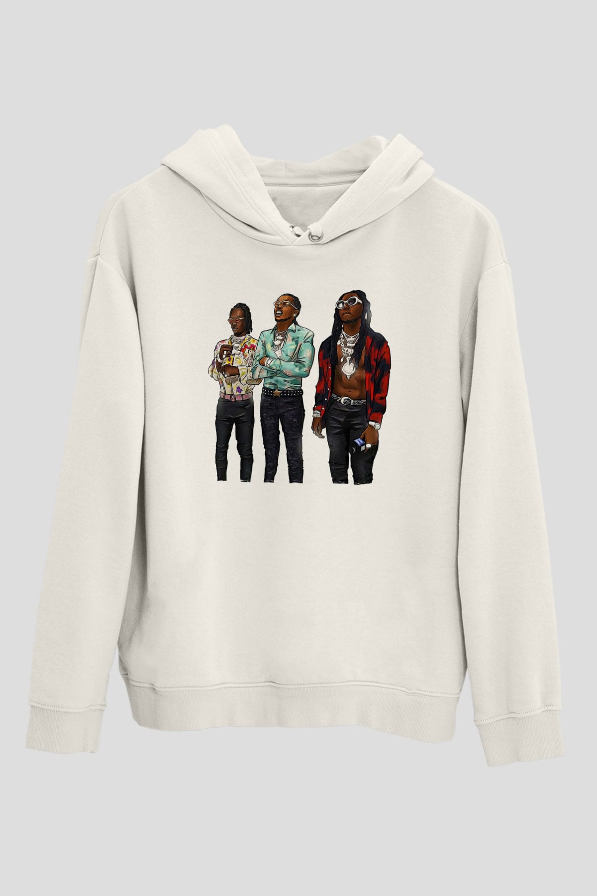 Offset Baskılı Beyaz Unisex Kapüşonlu Sweatshirt