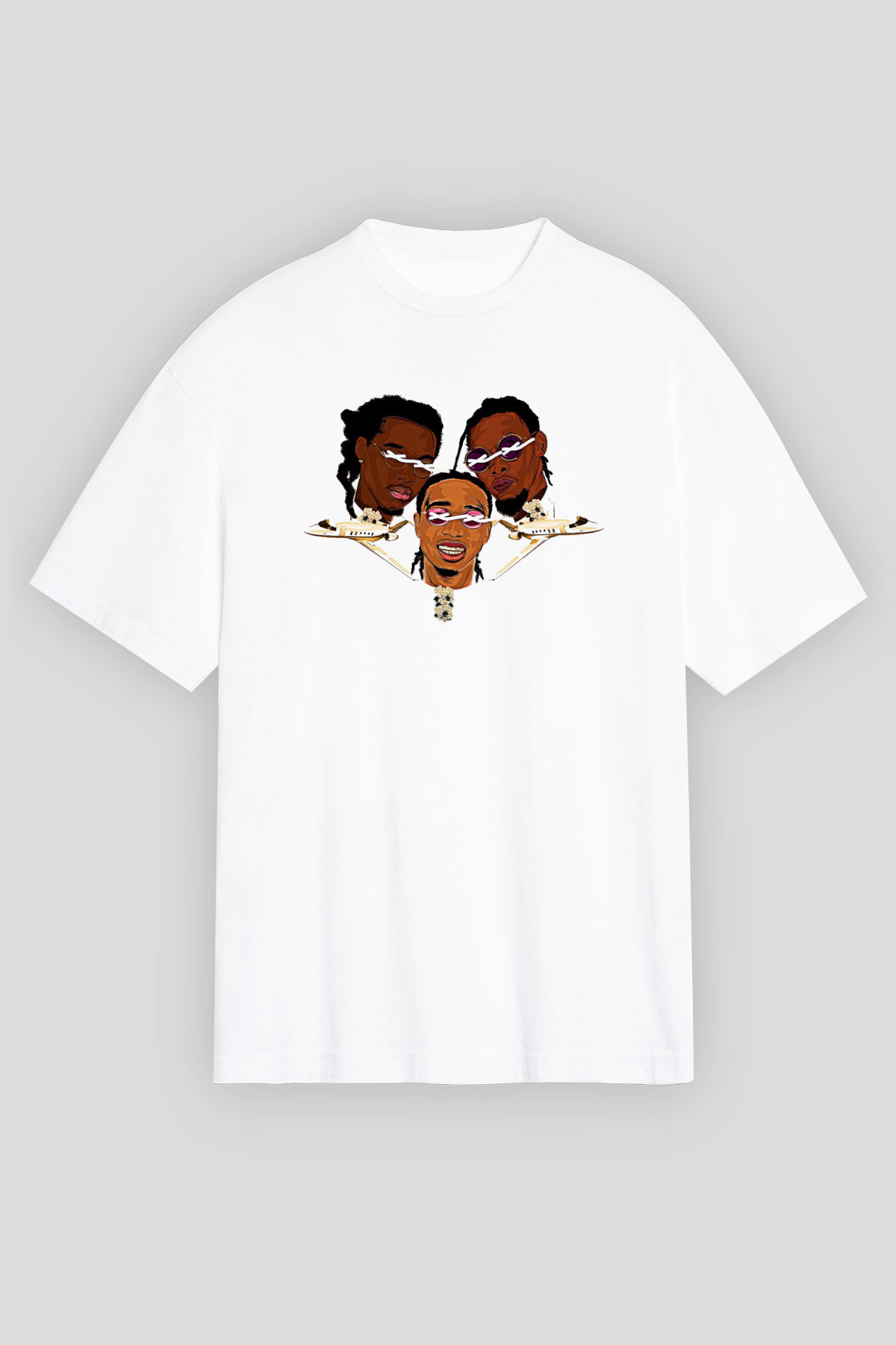 Offset Baskılı Beyaz Unisex Oversize Tişört - Tshirt
