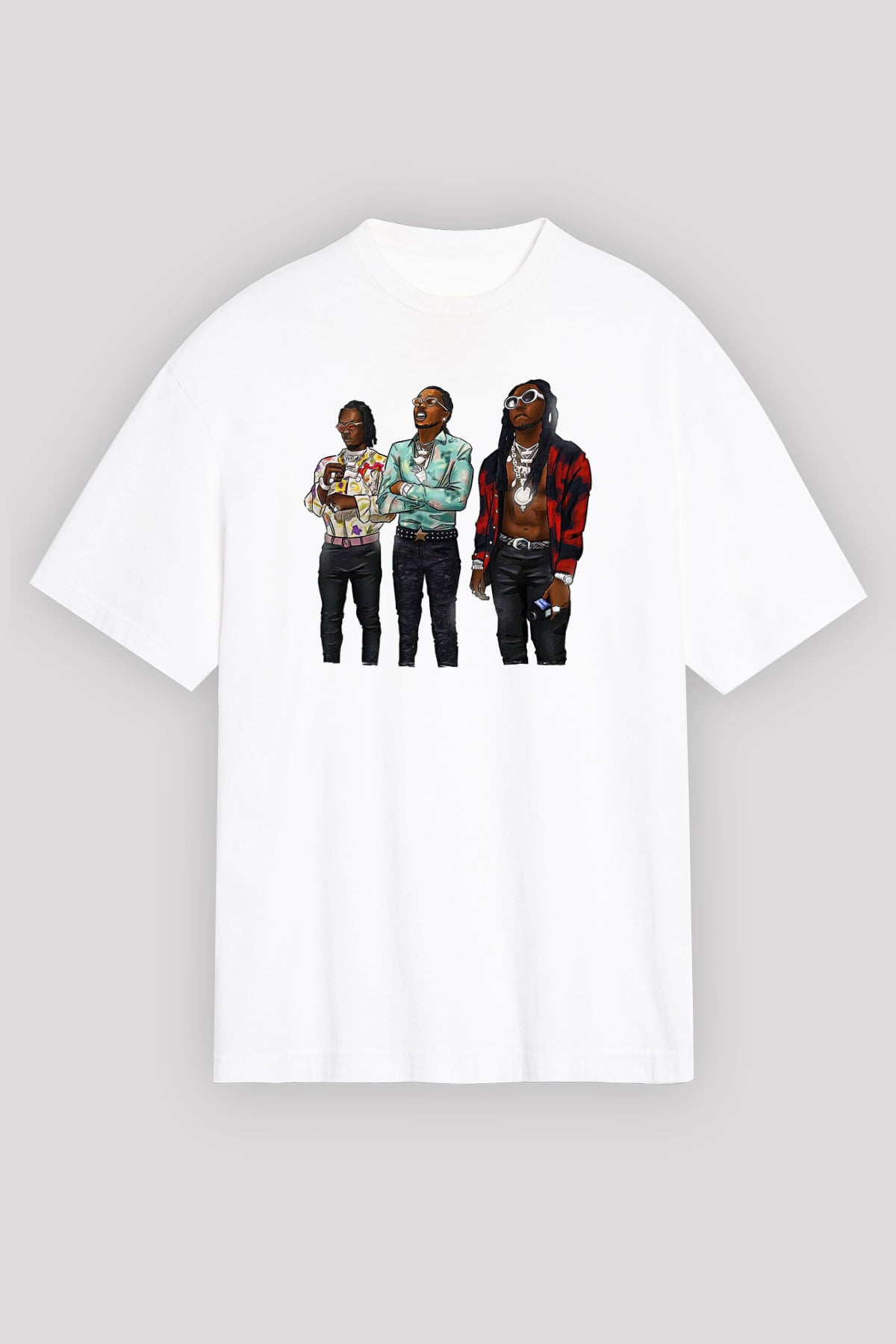 Offset Baskılı Beyaz Unisex Oversize Tişört - Tshirt
