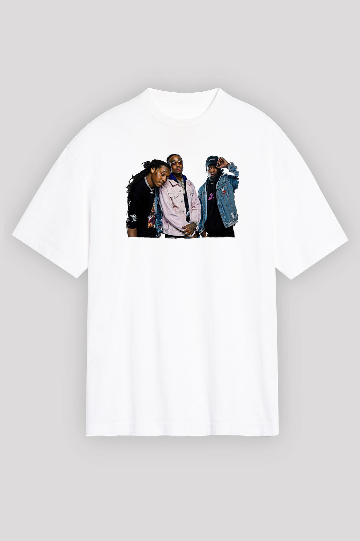 Offset Baskılı Beyaz Unisex Oversize Tişört - Tshirt
