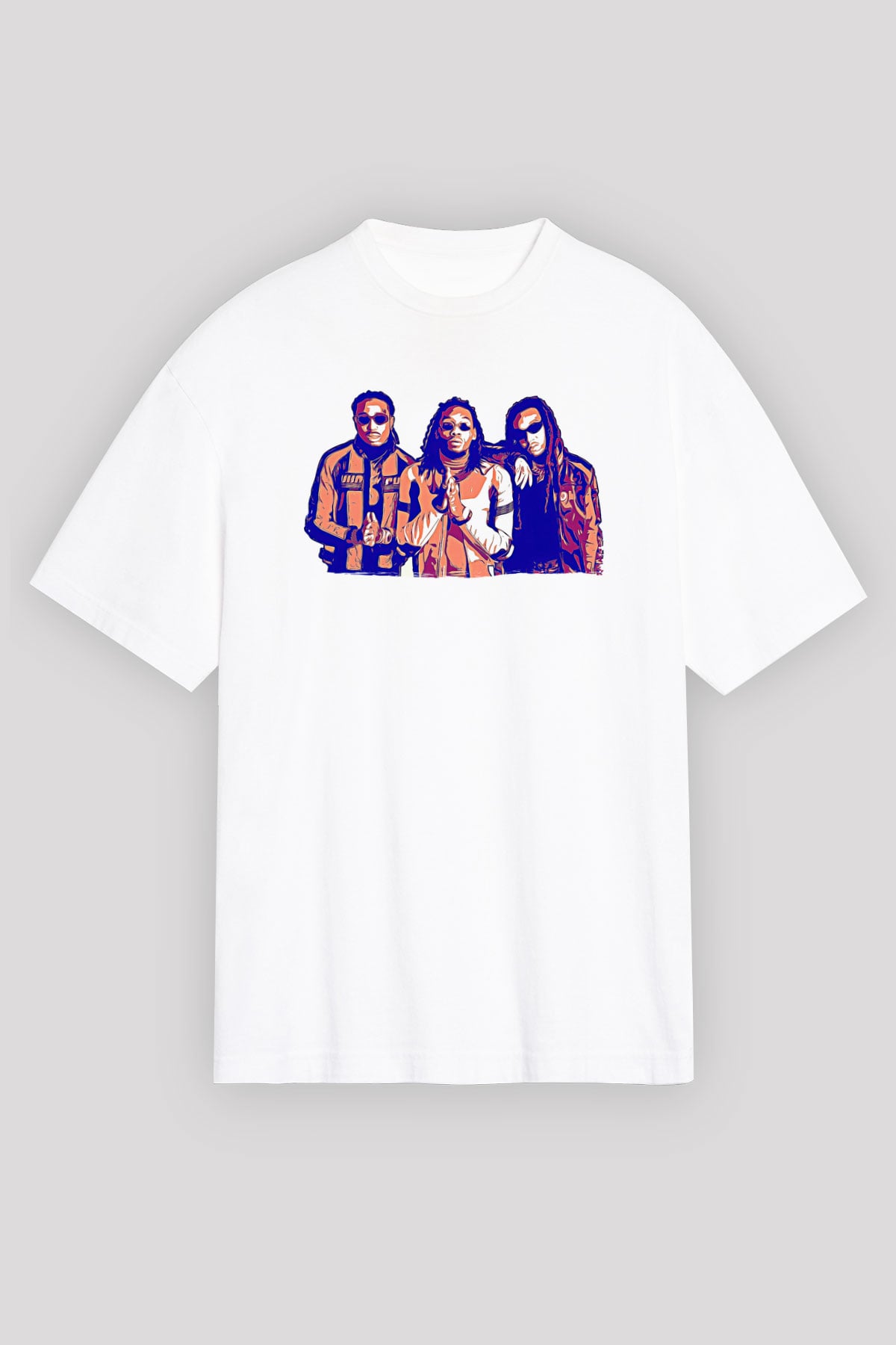 Offset Baskılı Beyaz Unisex Oversize Tişört - Tshirt